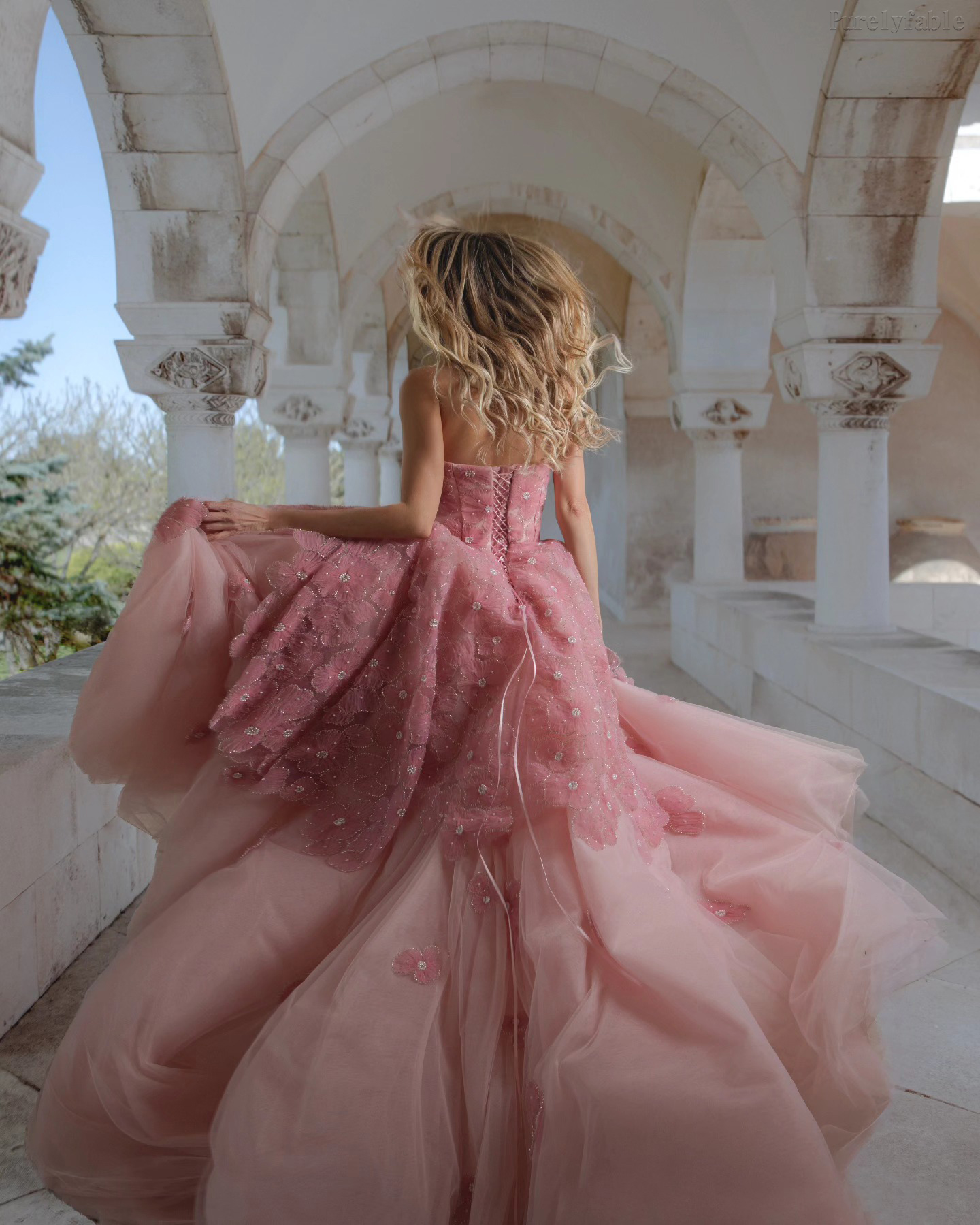 Arabella Pink Strapless Mesh Long Dress