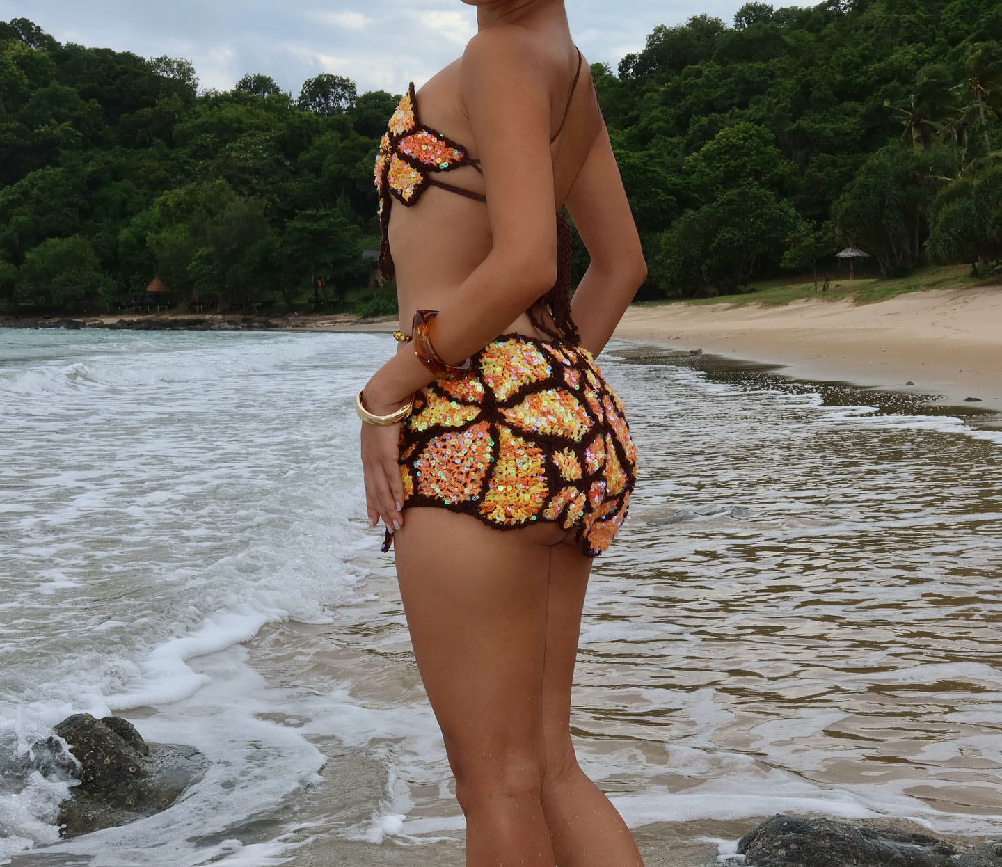 Aria Orange One-Shoulder Structured Mini Skirt Two-Piece Set