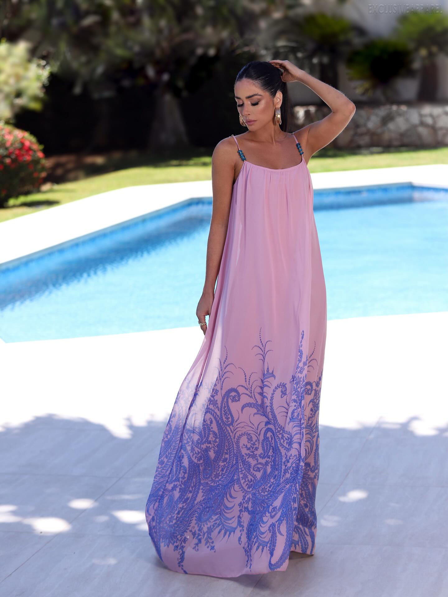 Antonia Purple Striped Braided Print Long Dress