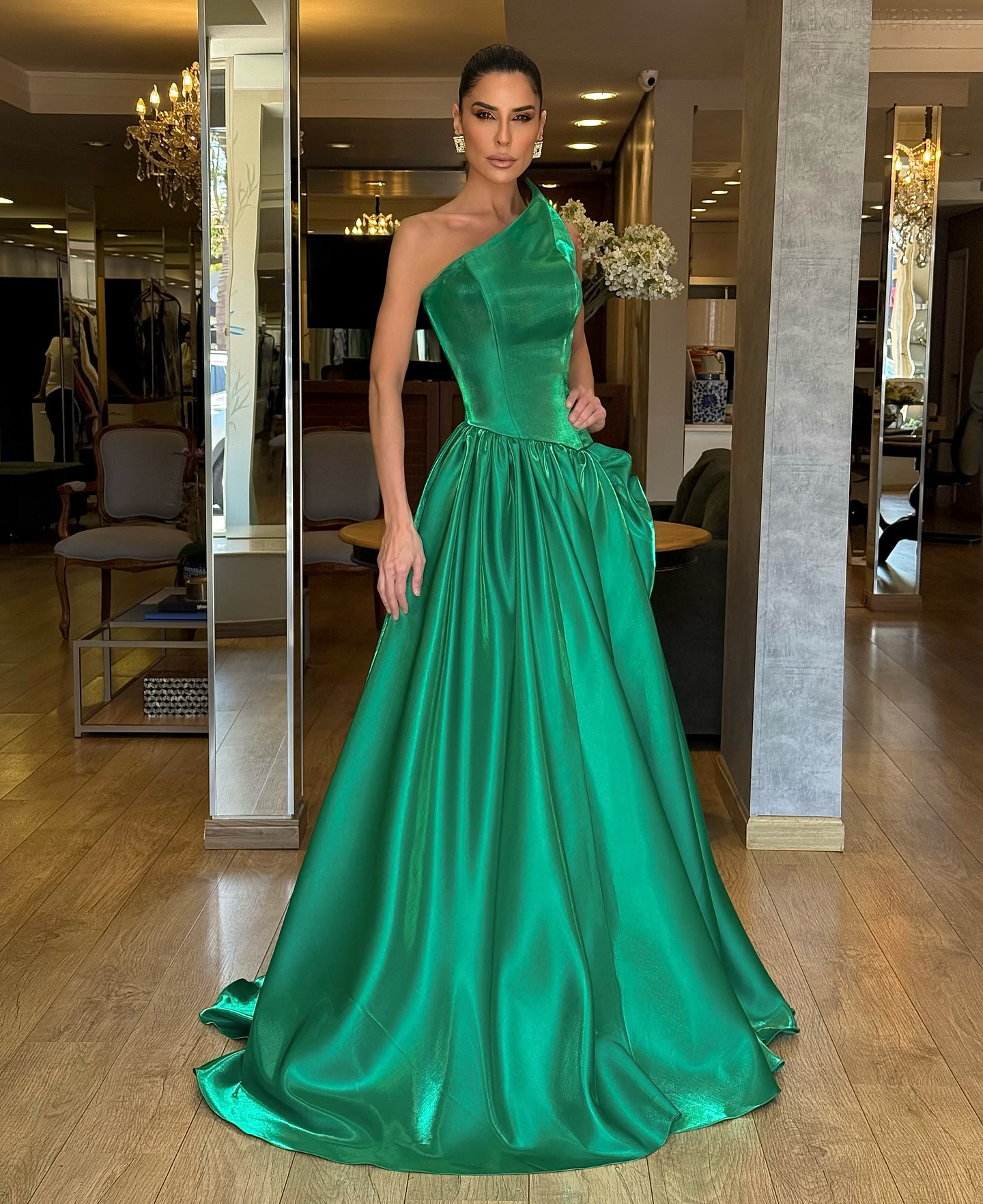 Madeline Green Neckline Slit Floor-Length Dress