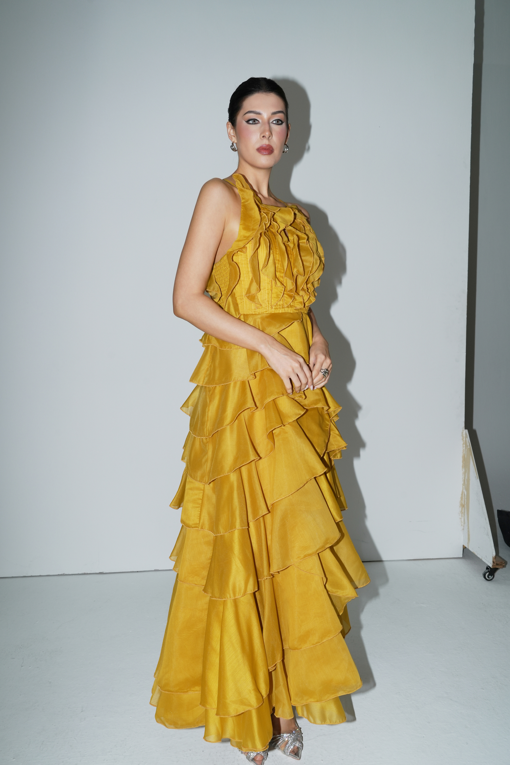 Celebration Time Mustard Yellow Spaghetti Strap Tiered Ruffle Maxi Dress-purelyfable