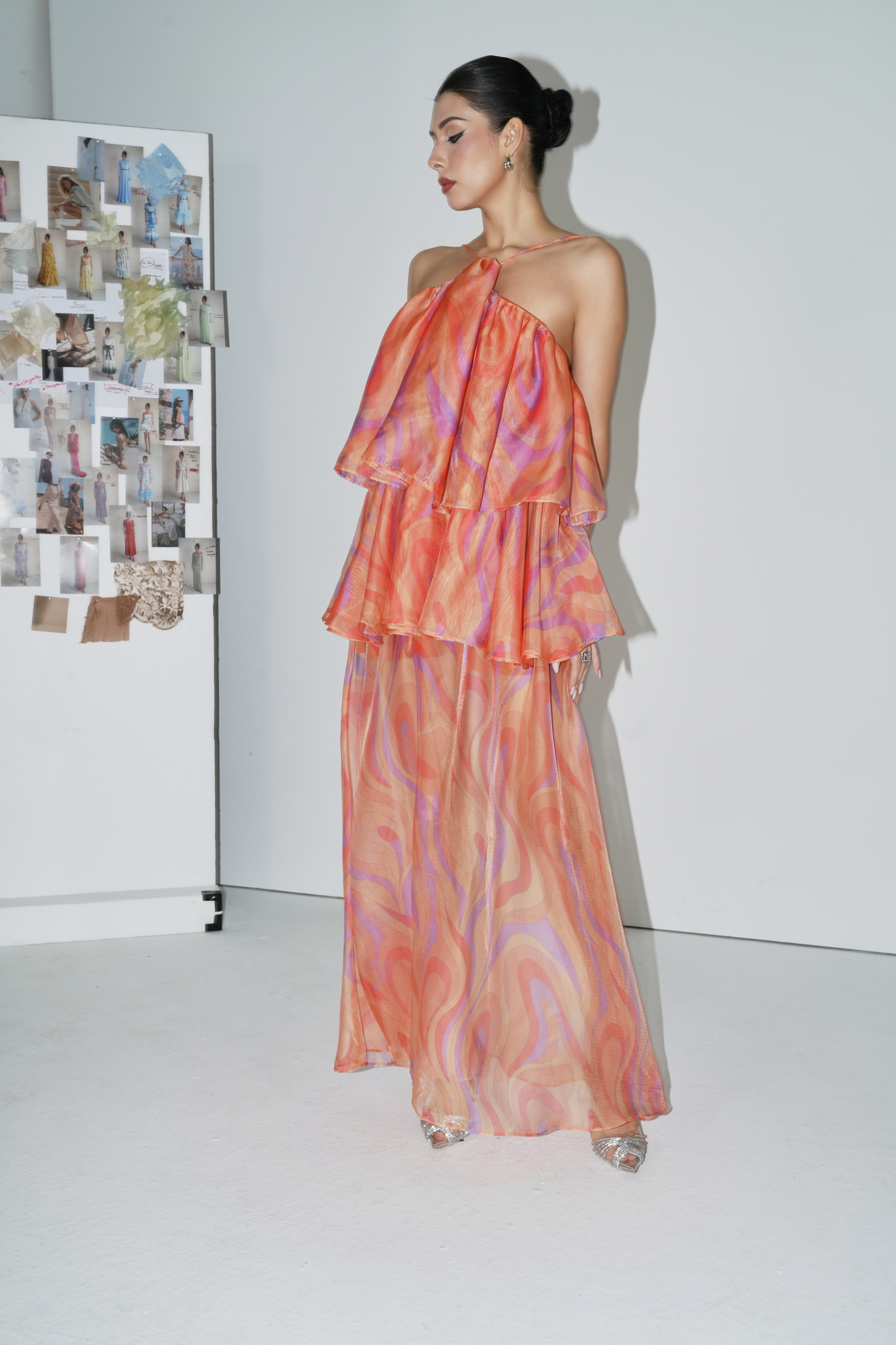 Sweet Sophistication Coral Abstract Print Halter Maxi Dress-purelyfable