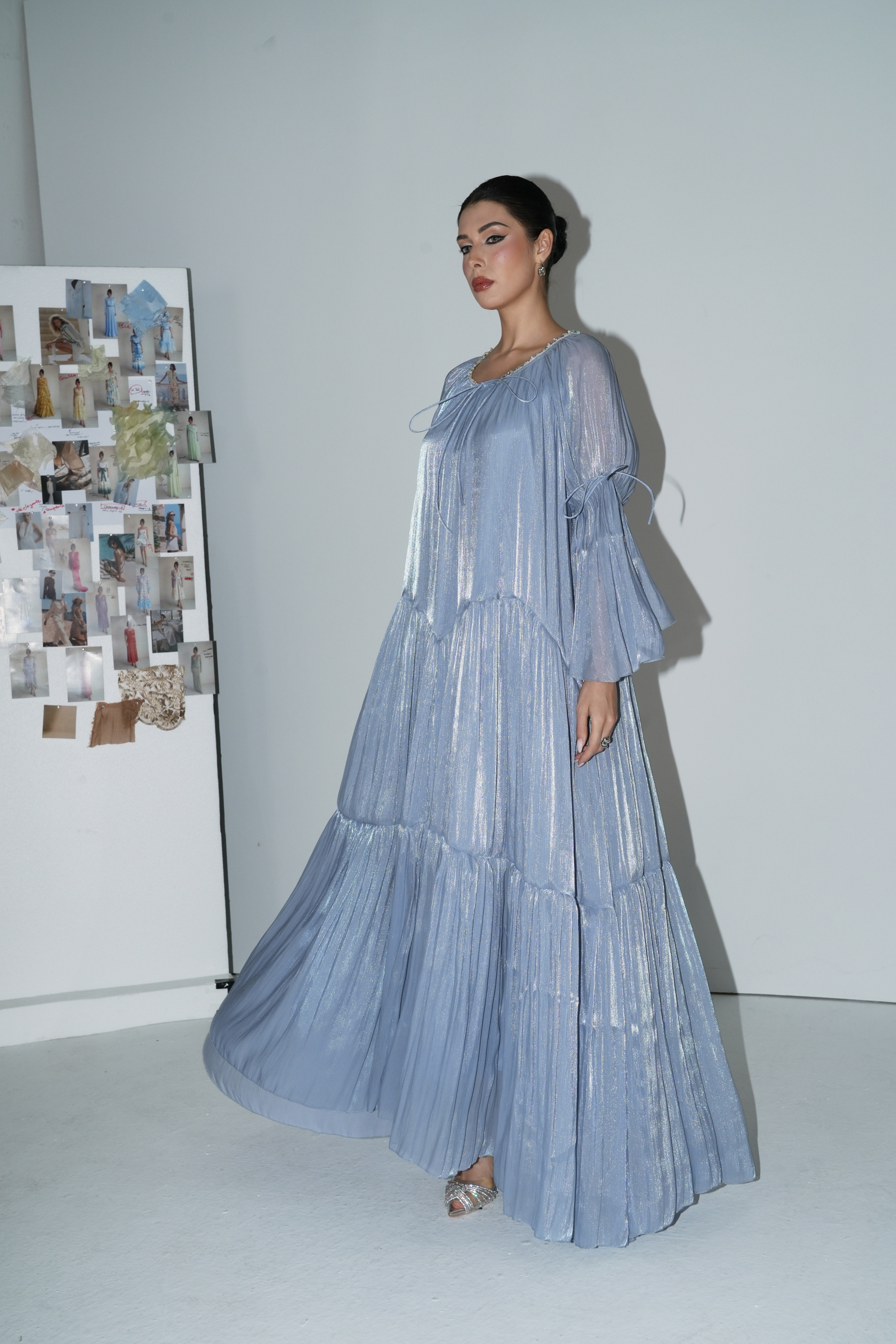 Remarkable Arrival Blue Ruffle Sleeve Ruffle Maxi Dress-purelyfable