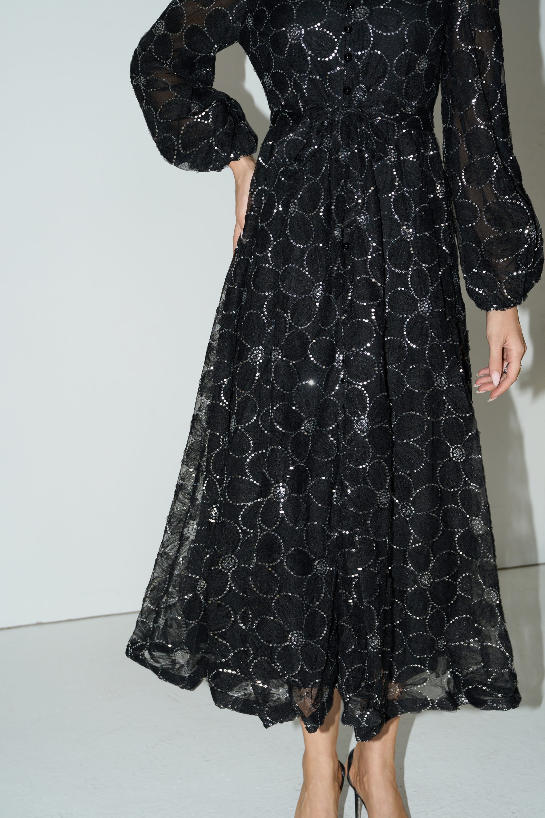Charming Event Black Sequin Floral Embroidered Maxi Dress-purelyfable