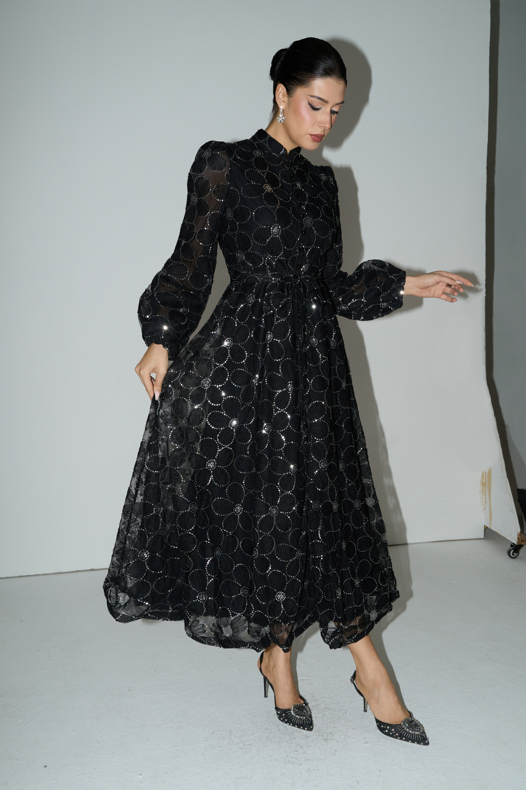 Charming Event Black Sequin Floral Embroidered Maxi Dress-purelyfable