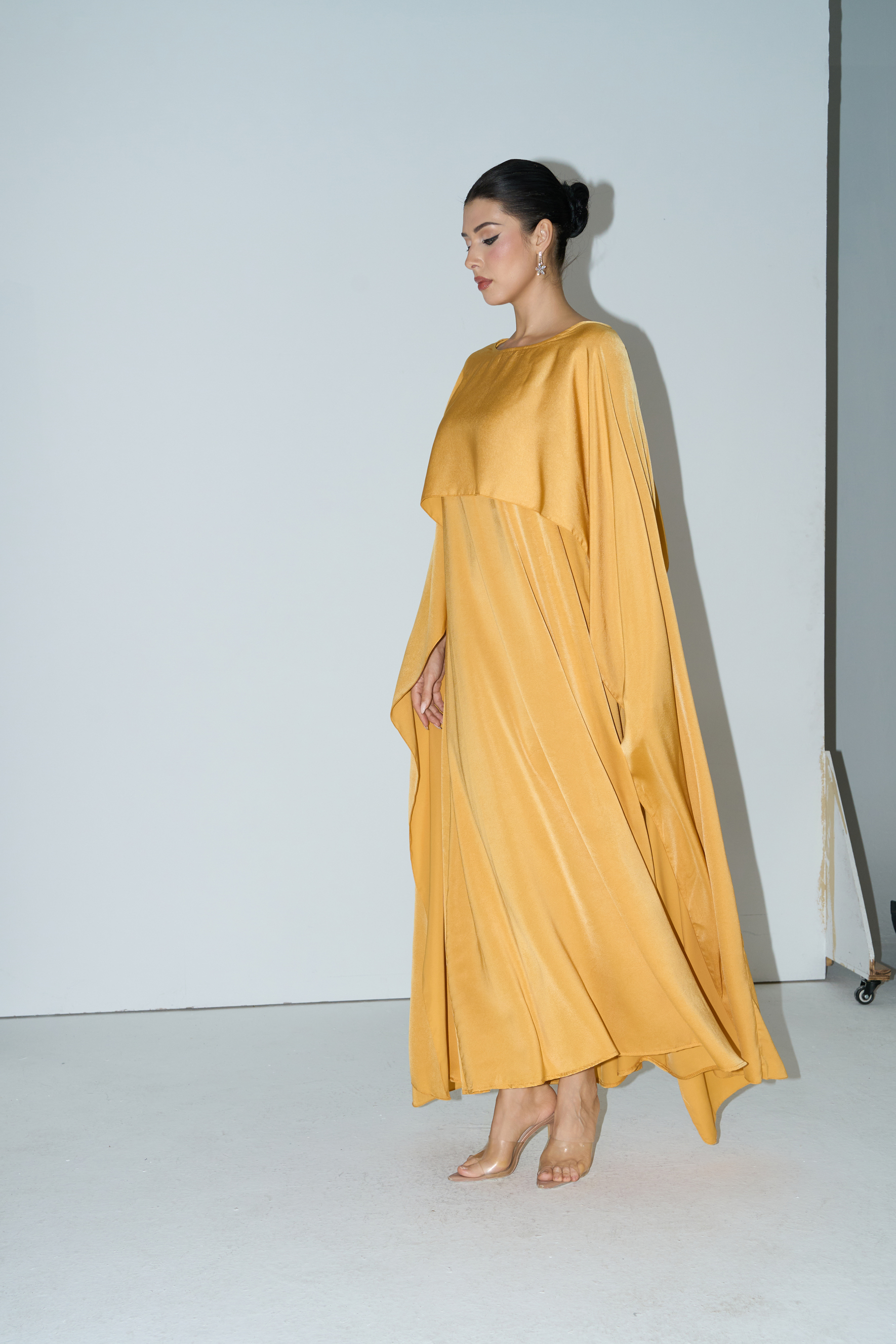 Bright Season Yellow Cape Sleeve Maxi Dress-purelyfable