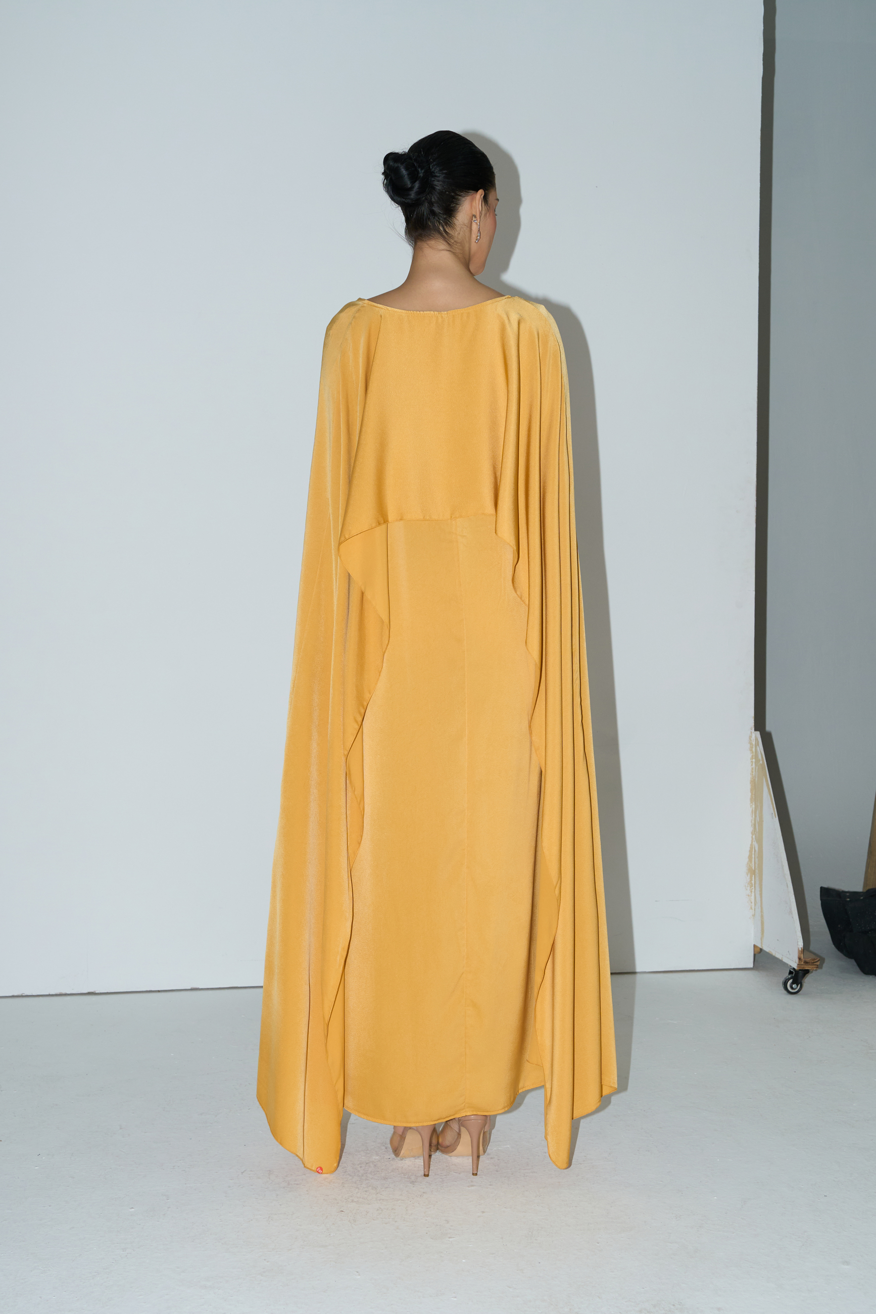 Bright Season Yellow Cape Sleeve Maxi Dress-purelyfable