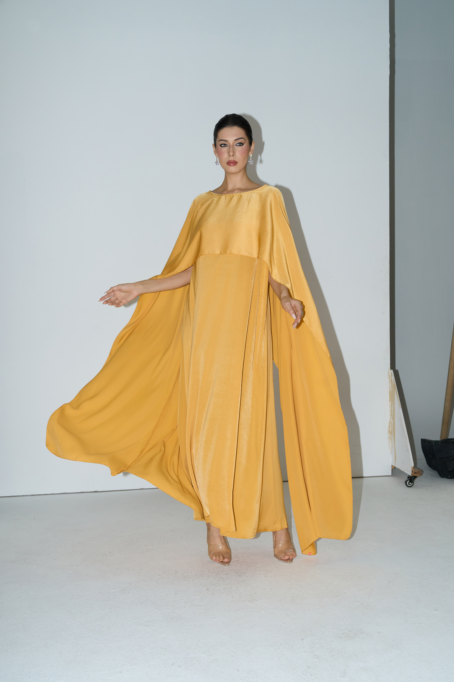 Bright Season Yellow Cape Sleeve Maxi Dress-purelyfable