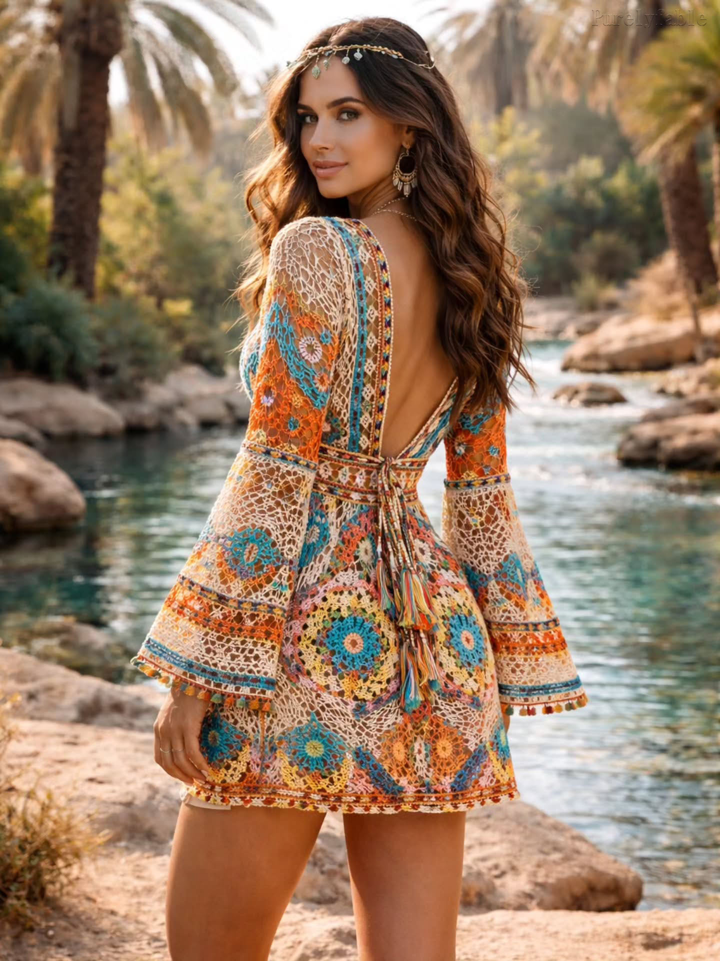 Paisley Colorful Crochet V-neck Dress