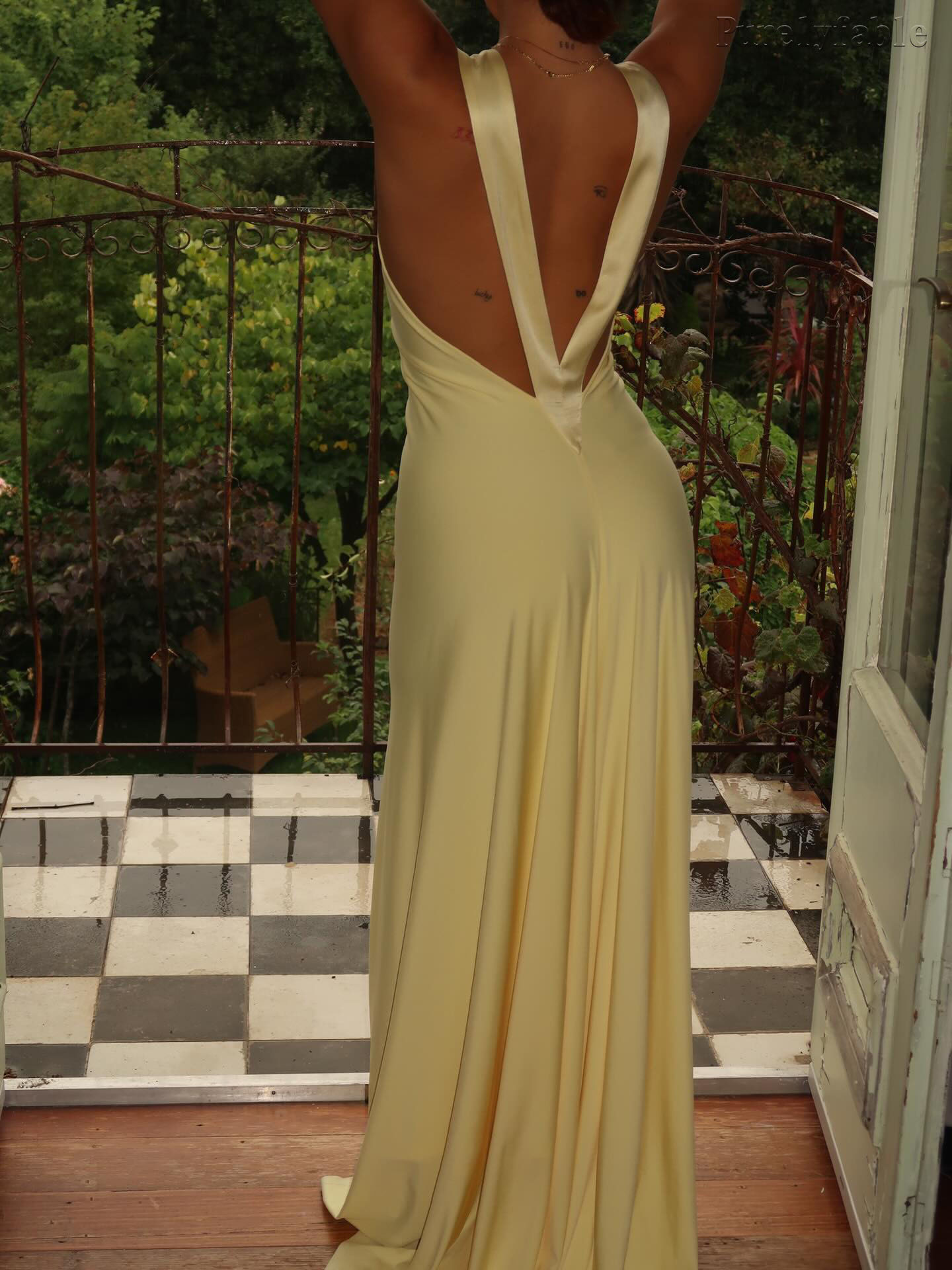Clarissa Yellow Sleeveless Deep V-neck Evening Dress
