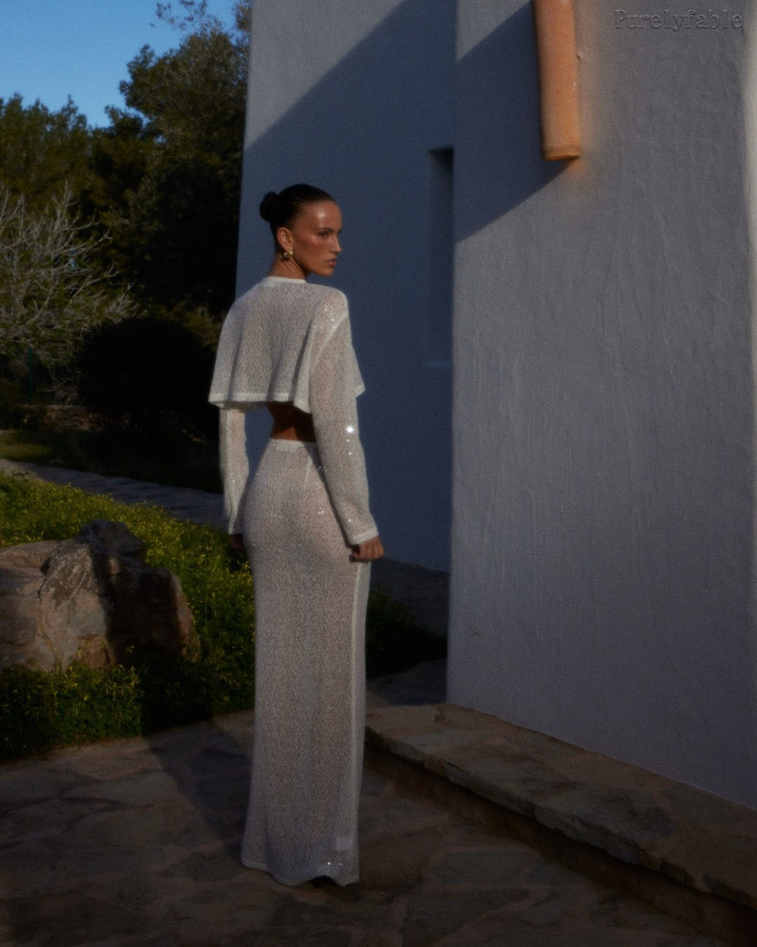 Catalina White Hollow Knitted Half Skirt Two Piece Set