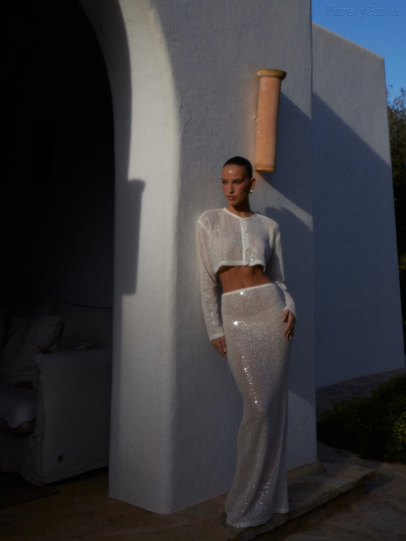 Catalina White Hollow Knitted Half Skirt Two Piece Set