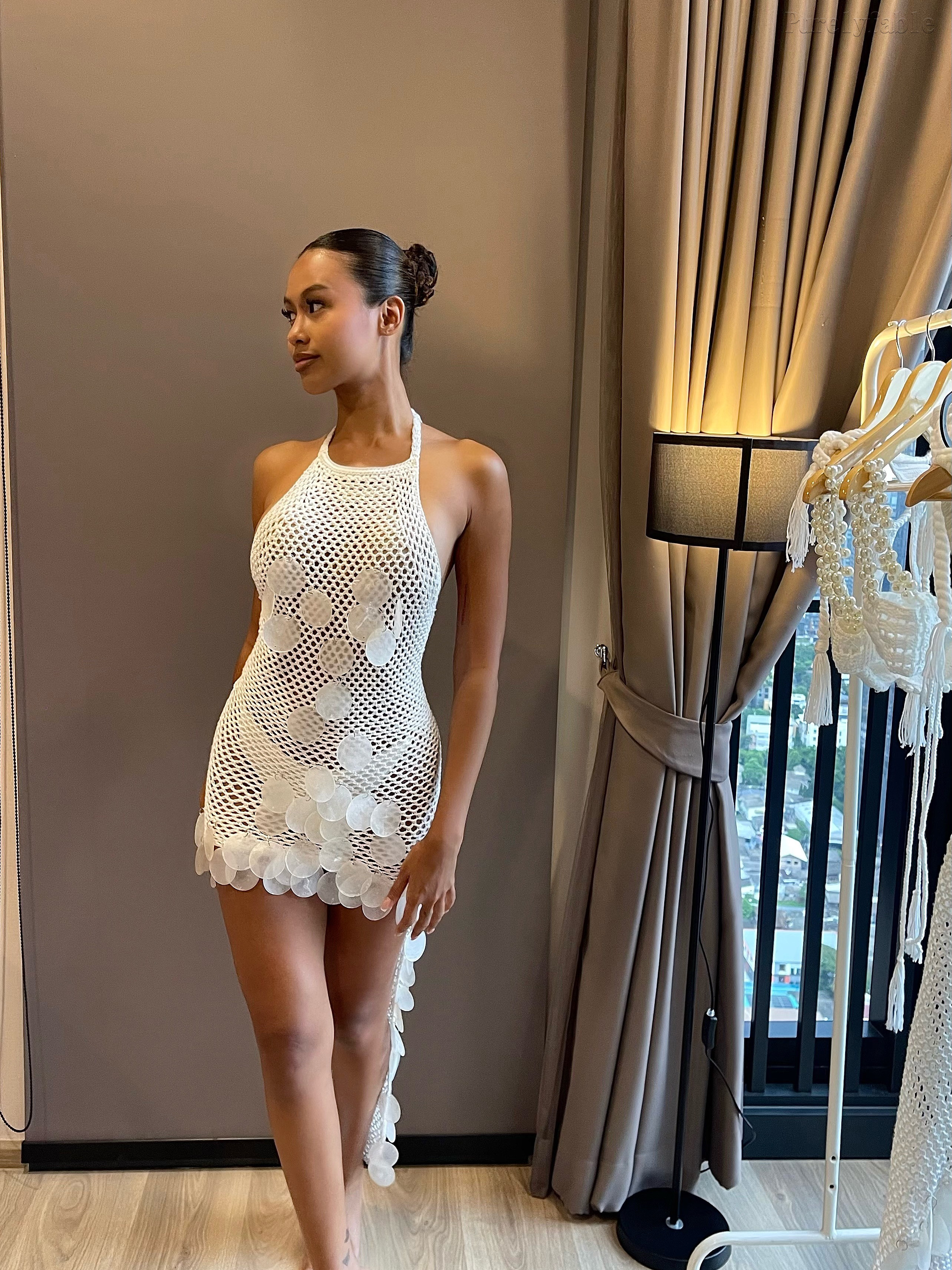 Adeline White Knitted Collar Mini Dress