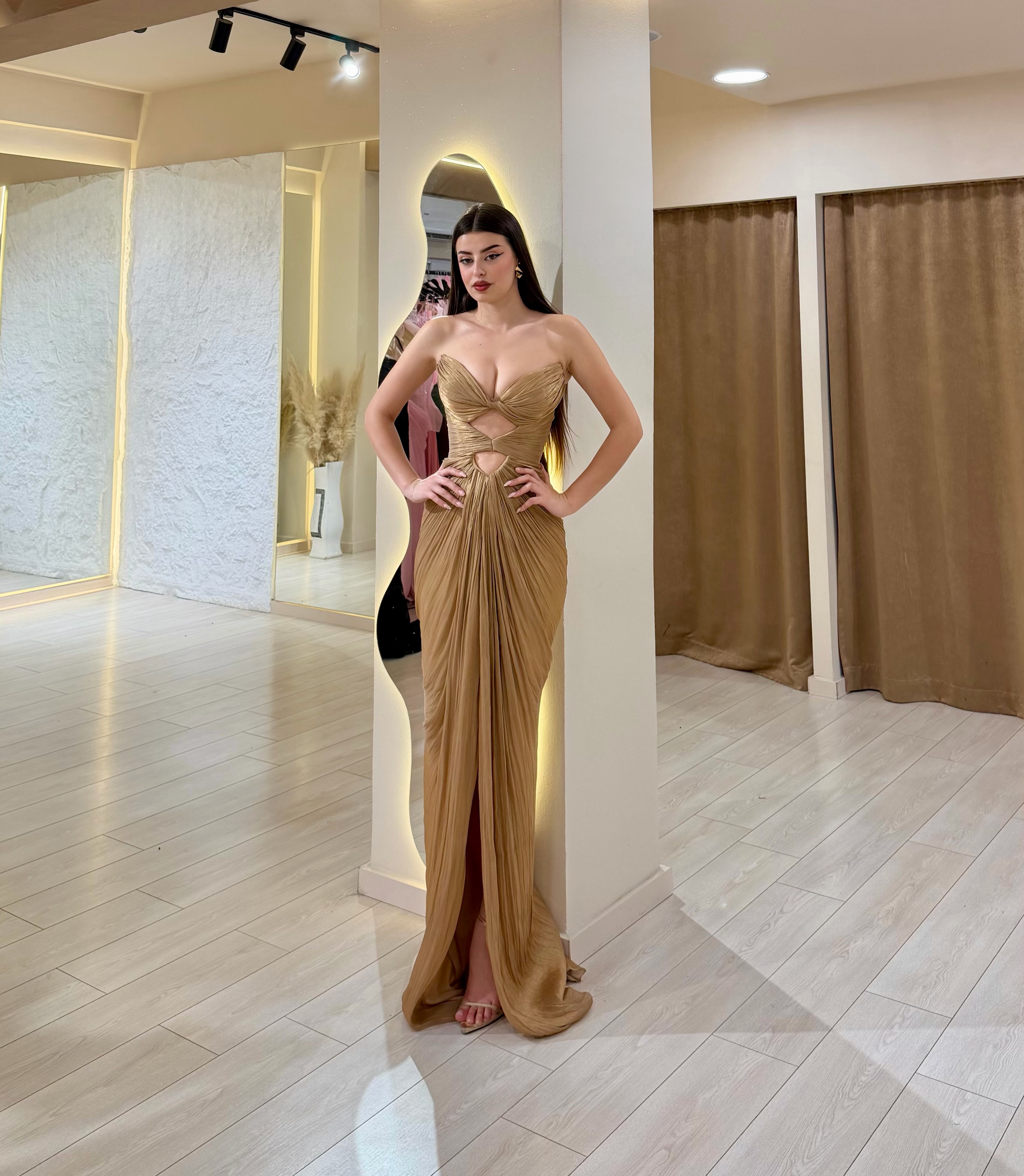 Alora Strapless Cutout Fishtail Maxi Dress