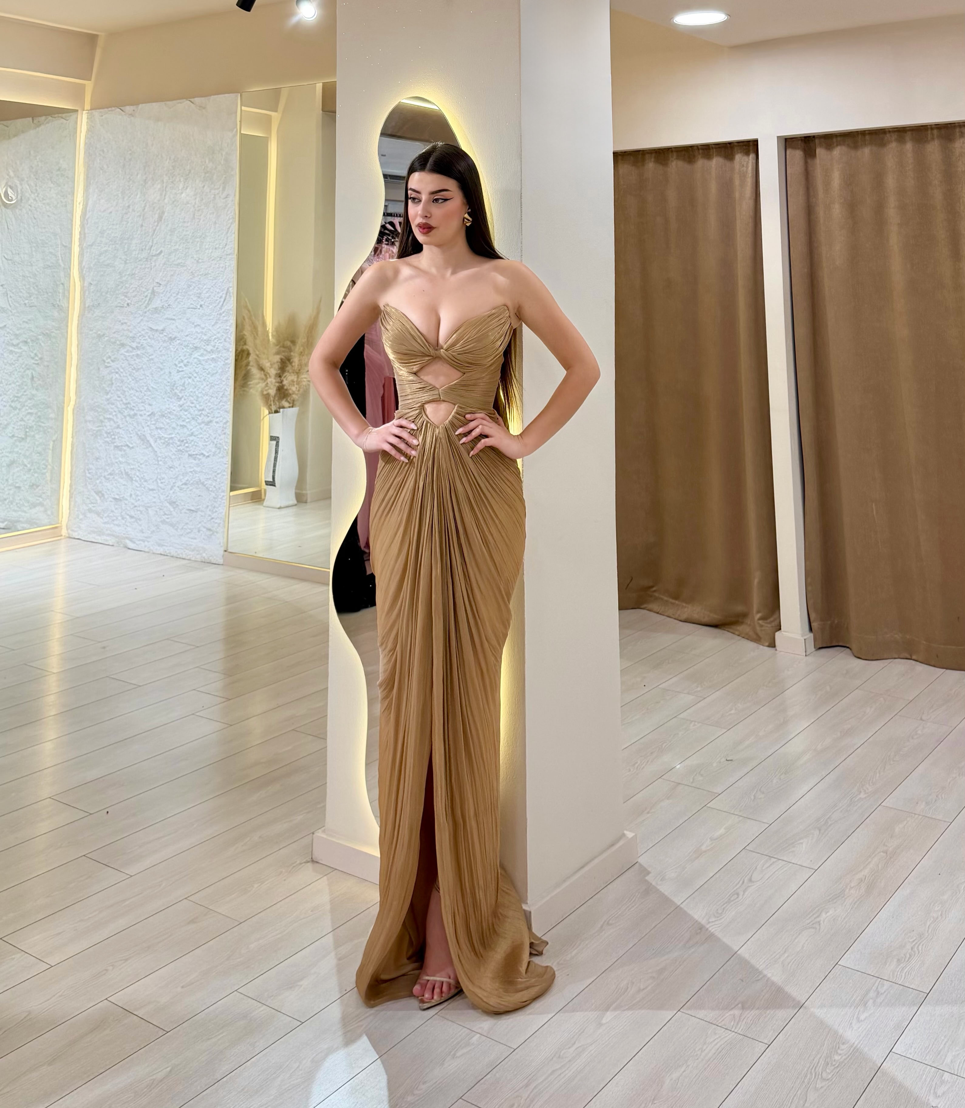 Alora Strapless Cutout Fishtail Maxi Dress