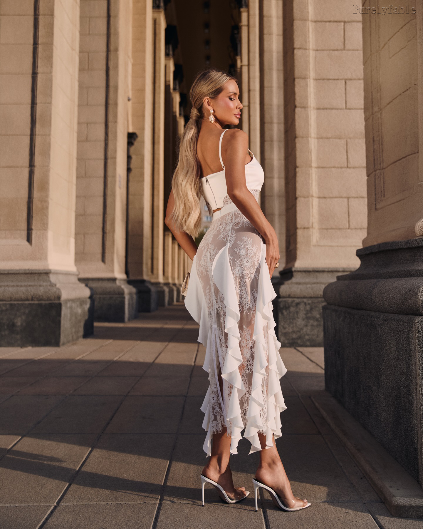 Elora White Thin Shoulder Strap Lace Keypad Dress Set