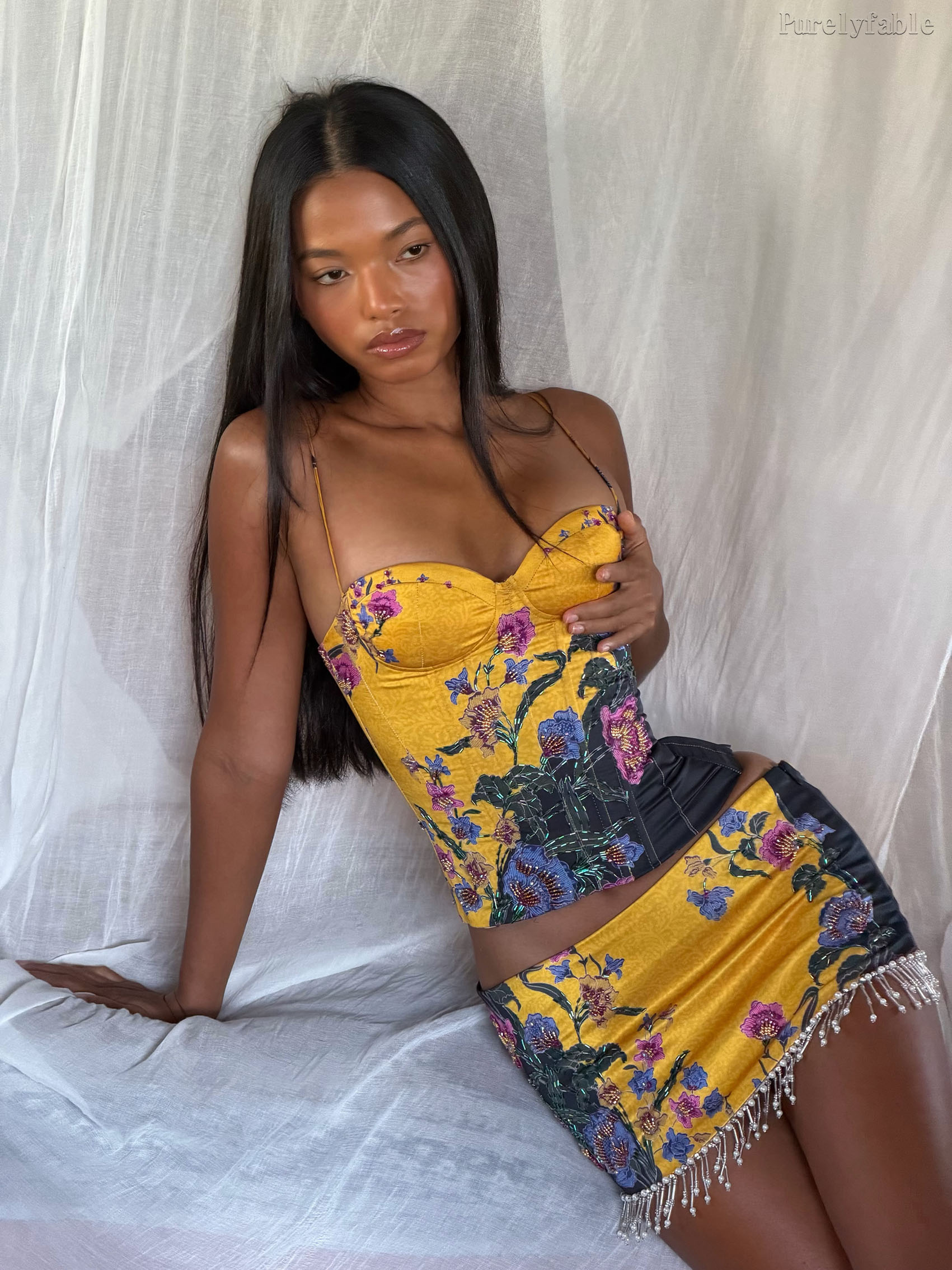 Zara Yellow Camisole Fringed Short Skirt Two-Piece Set