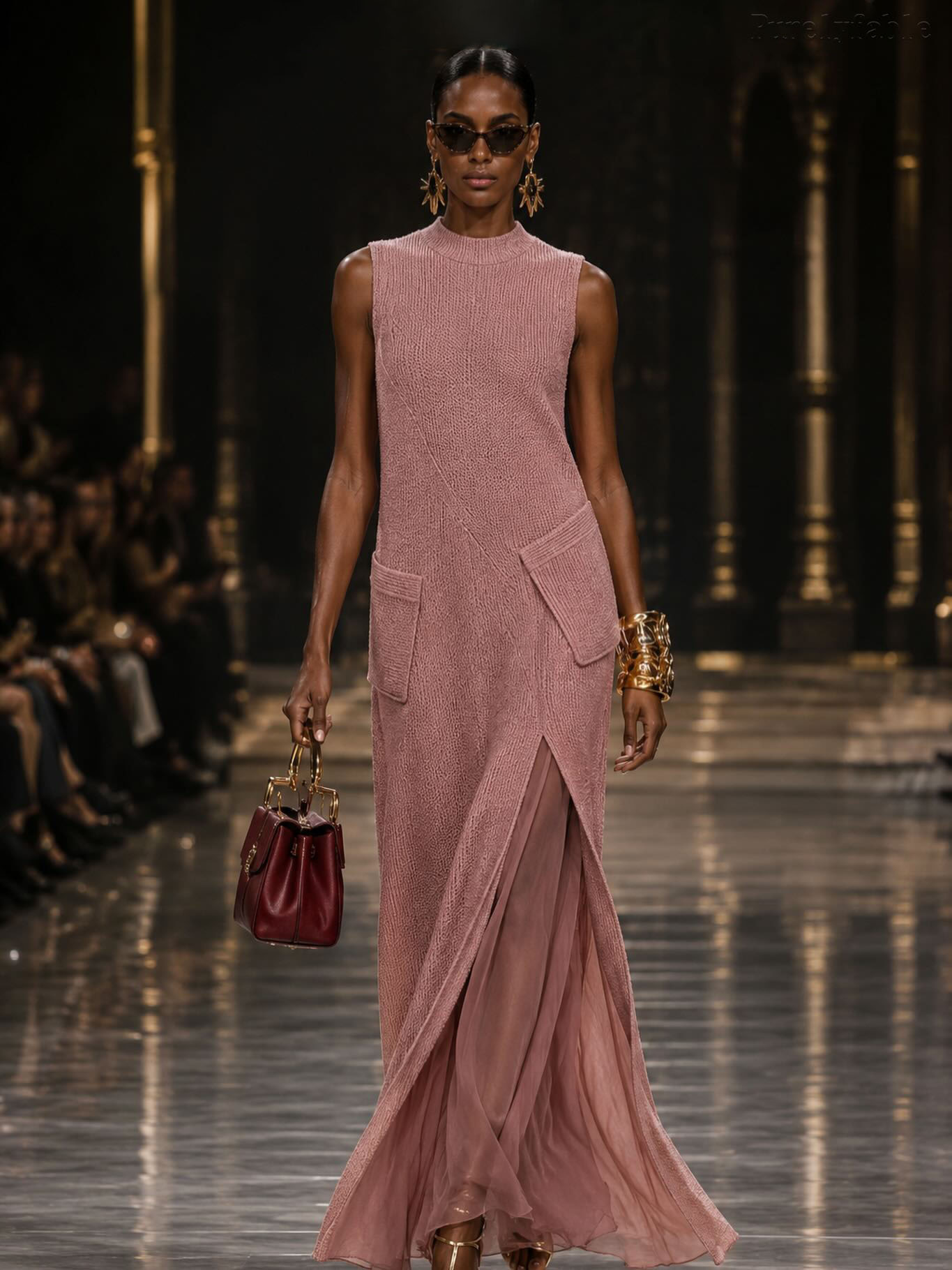 Gabriela Pink Sleeveless Half-Neckline Layered Dress