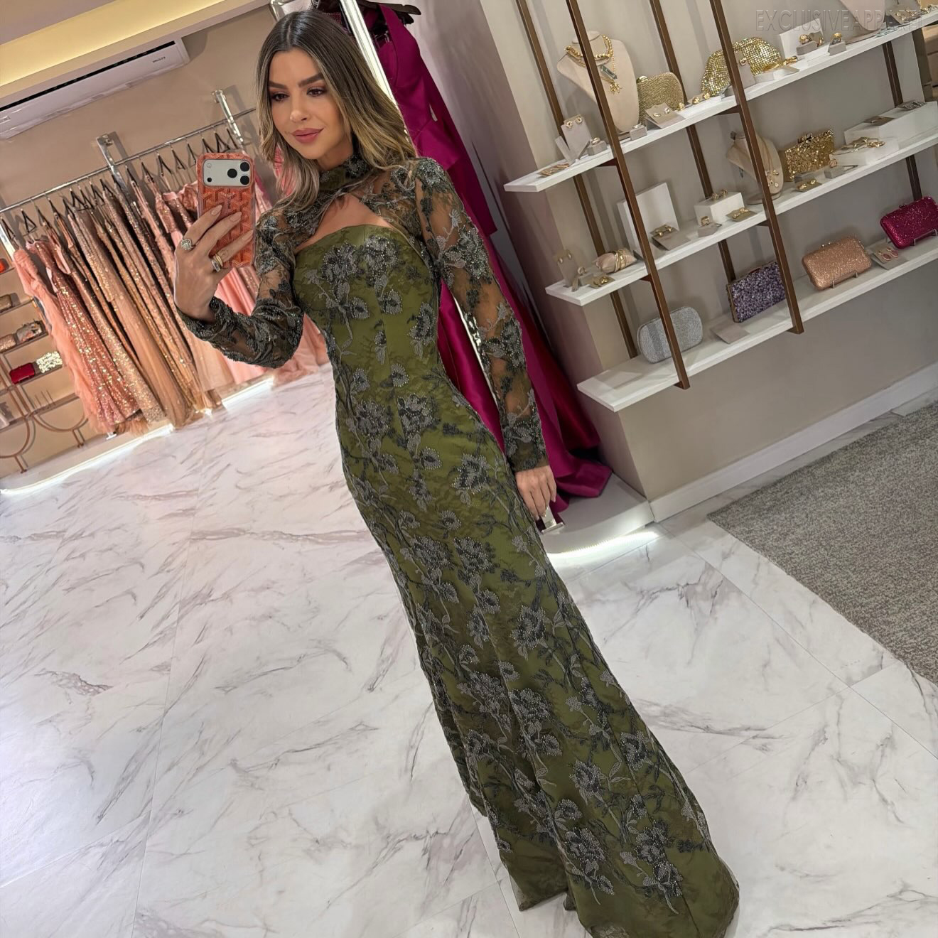 Scarlett Green High-neck Open-Back Fish Tail Dress