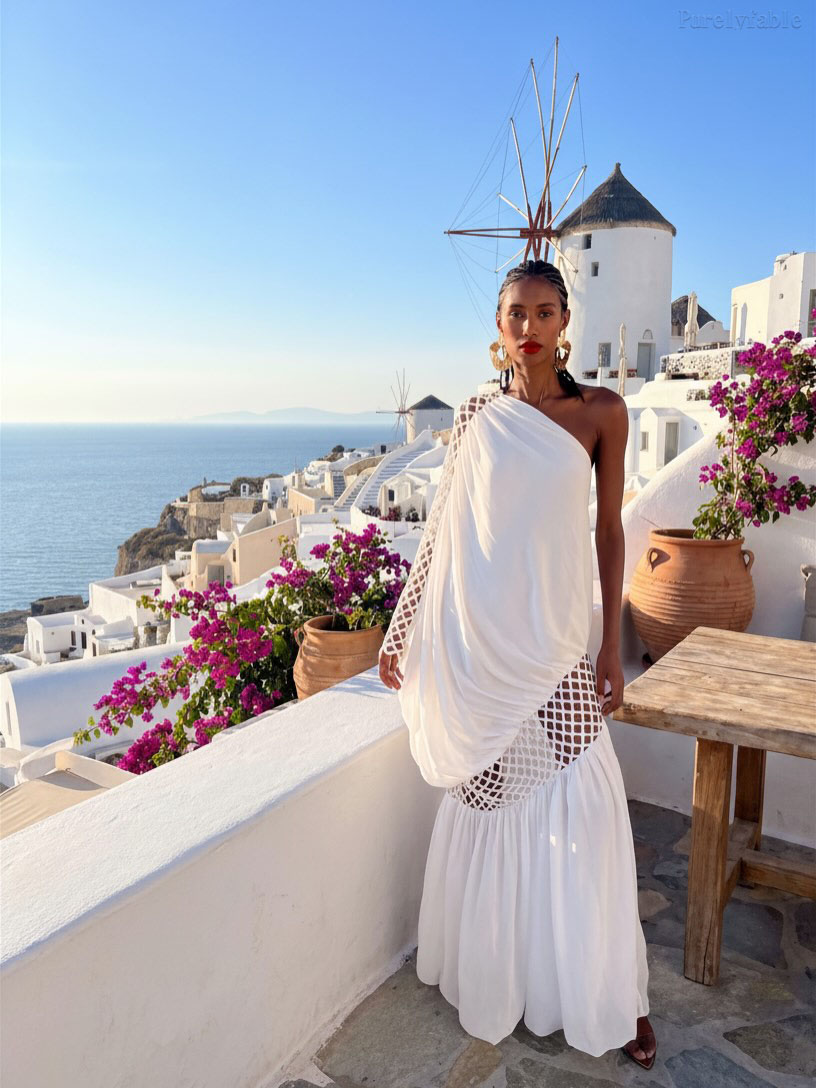 Xanthe White Single Shoulder Mesh Elegant Dress