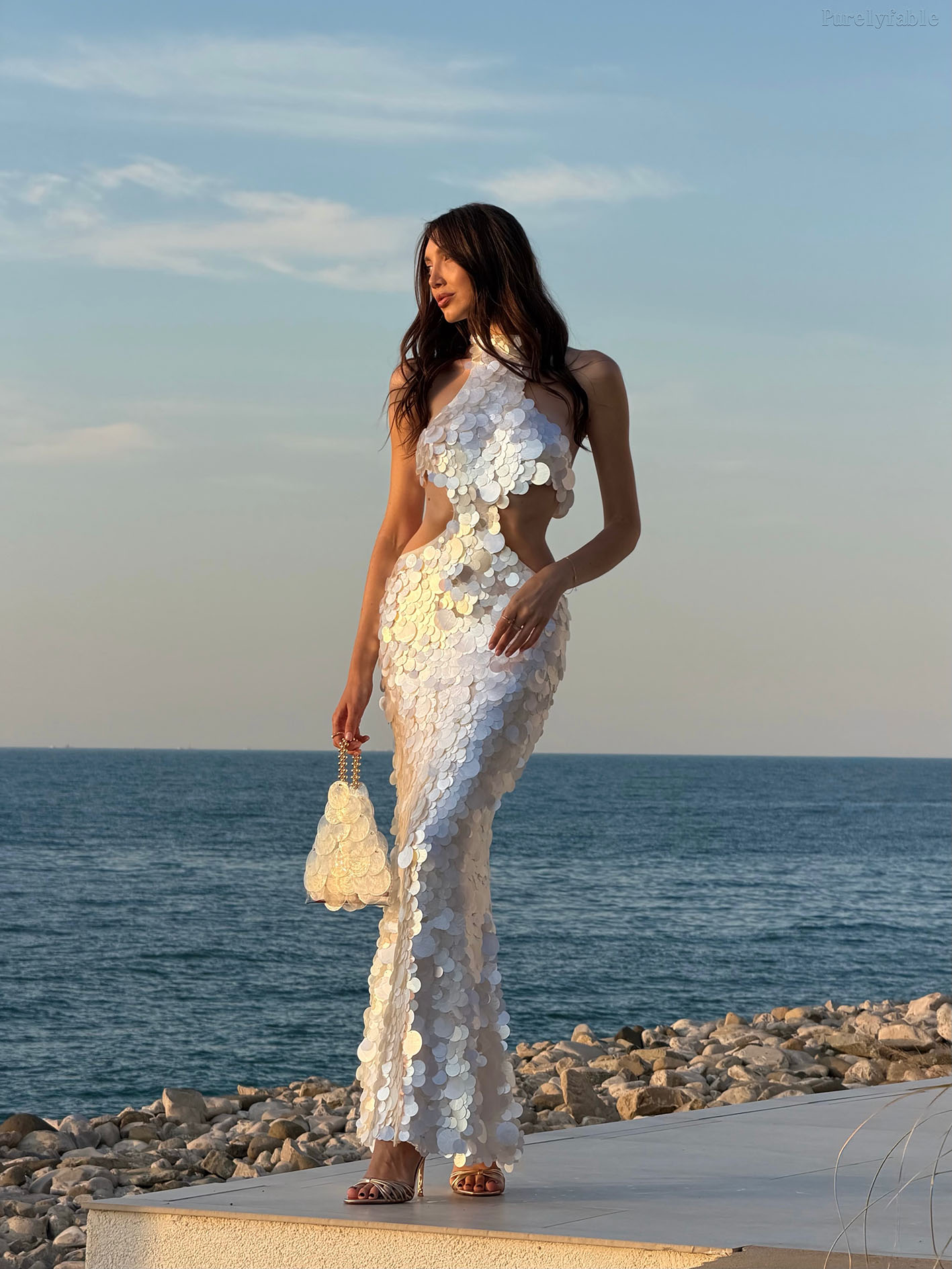 Liliana White Sequin Patchwork Long Skirt
