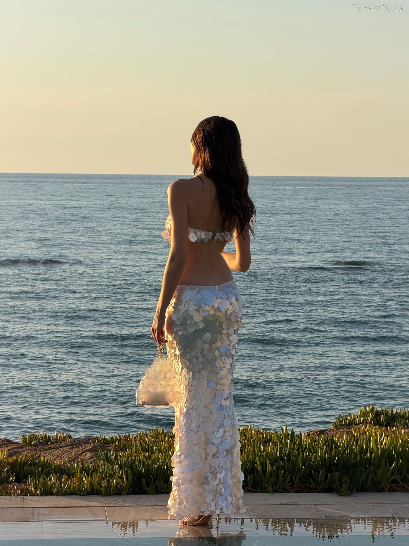 Liliana White Sequin Patchwork Long Skirt