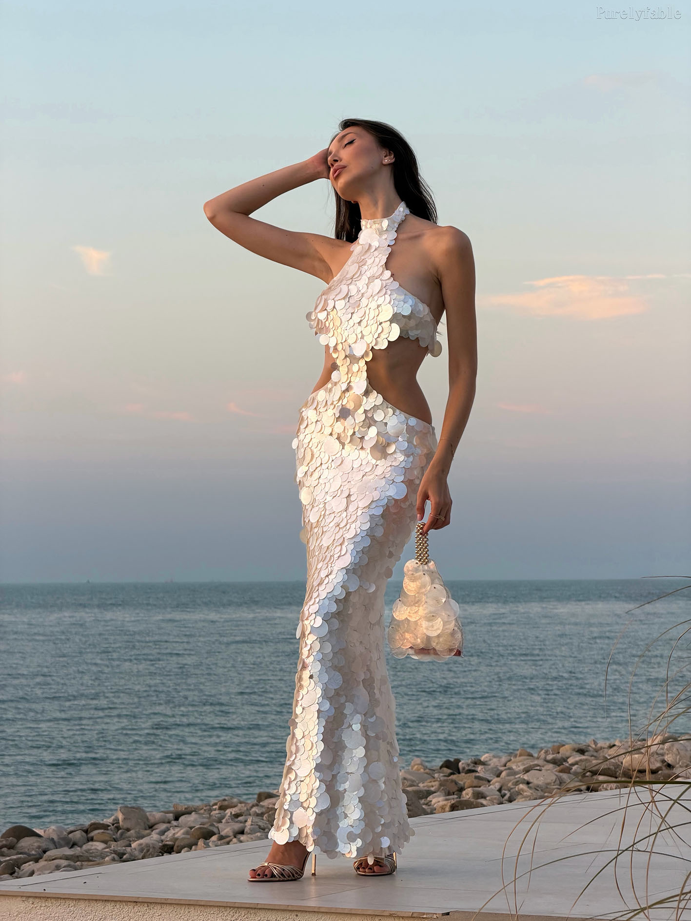 Liliana White Sequin Patchwork Long Skirt
