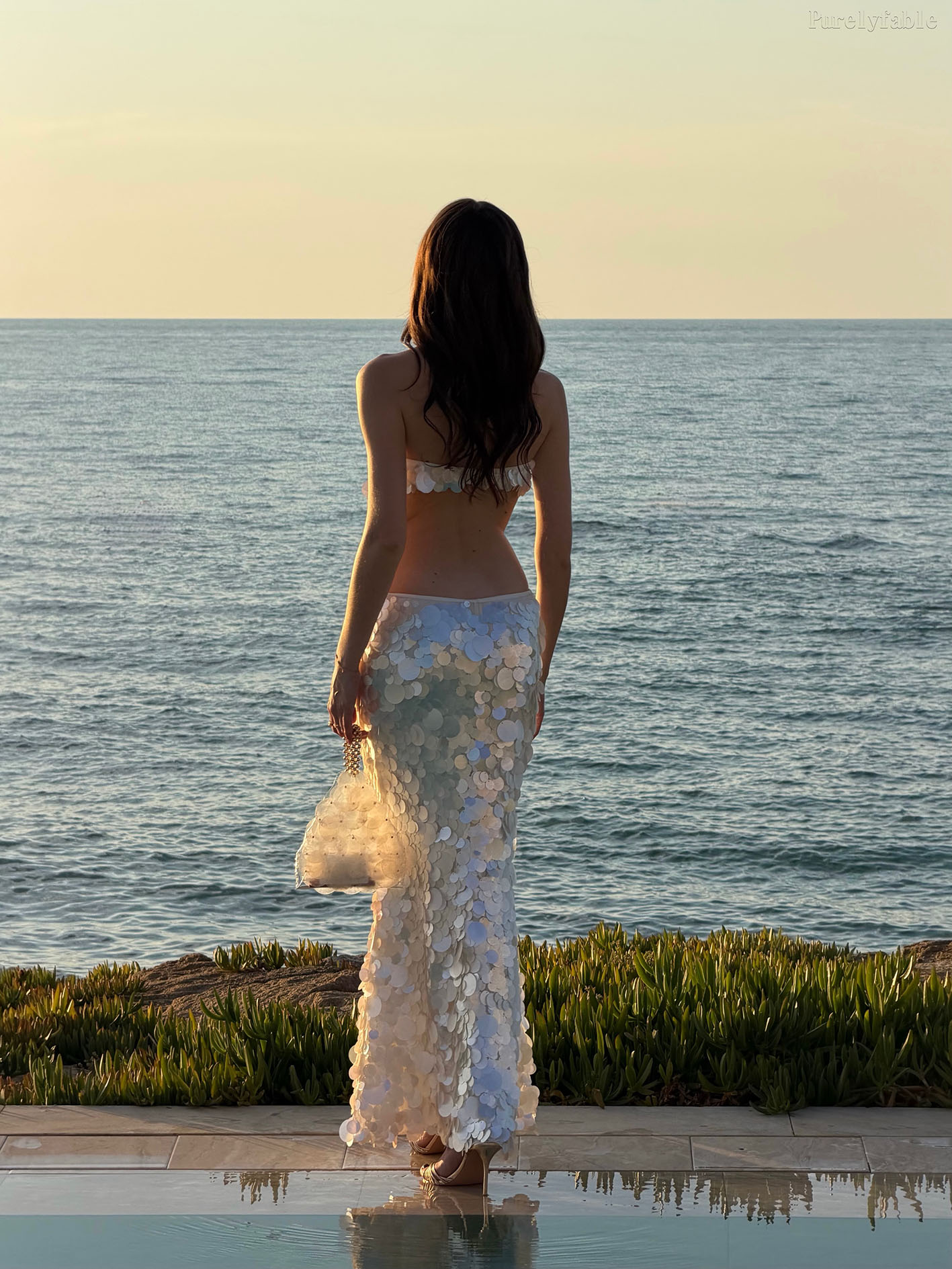Liliana White Sequin Patchwork Long Skirt
