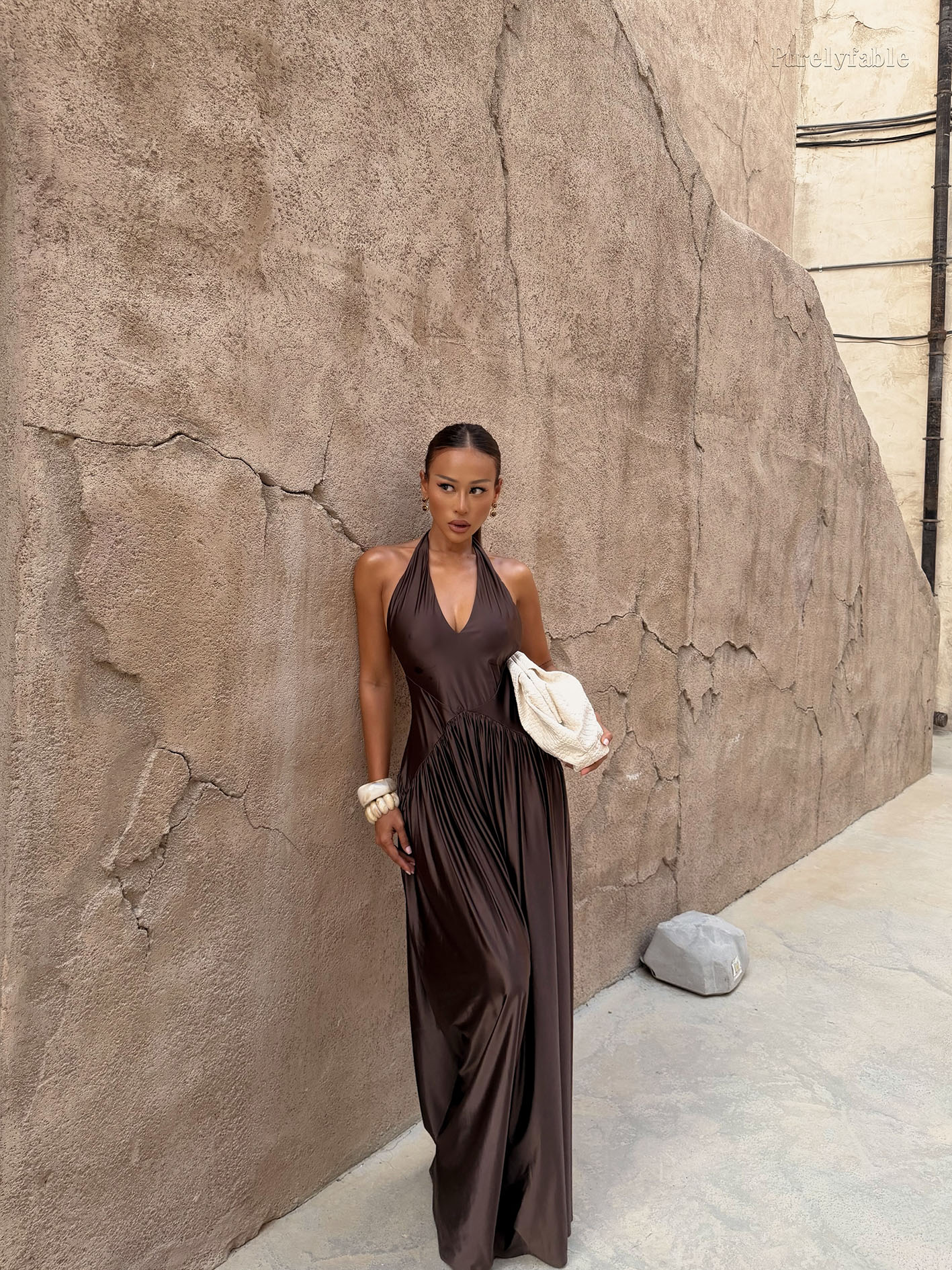 Brinley Brown Sleeveless Pleated Long Dress