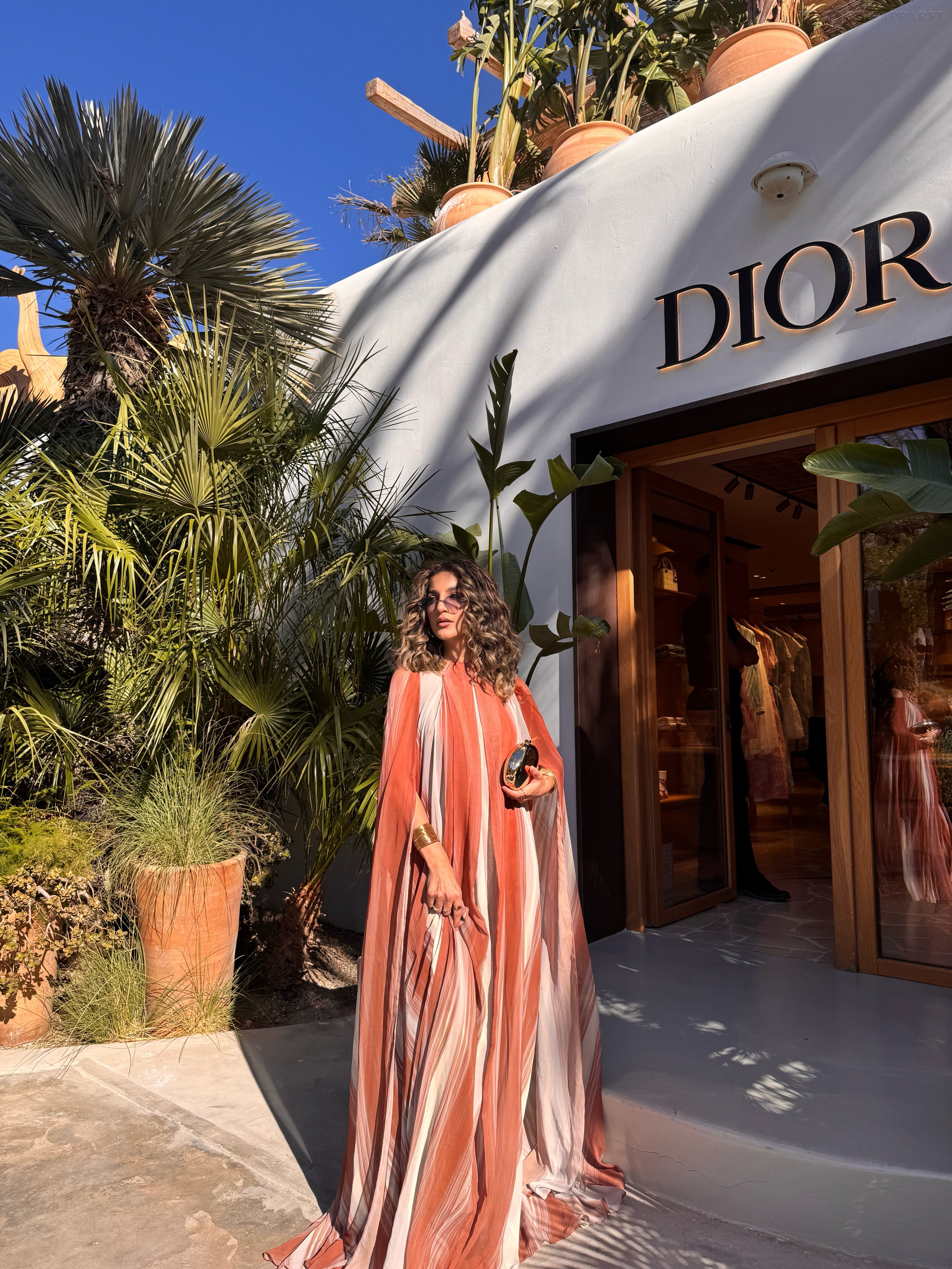 Juliette Orange V-neck Long Dress with Cloak Style
