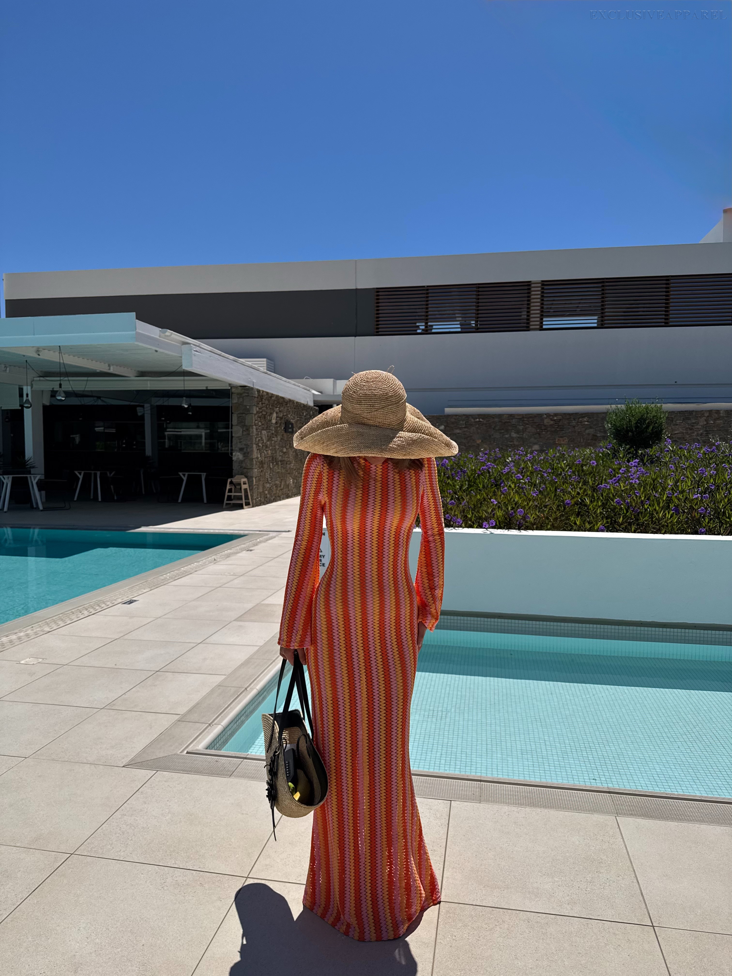 Juliette Orange V-neck Long Dress with Cloak Style