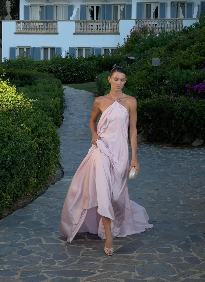 Olive Pink Beaded Long Evening Dress