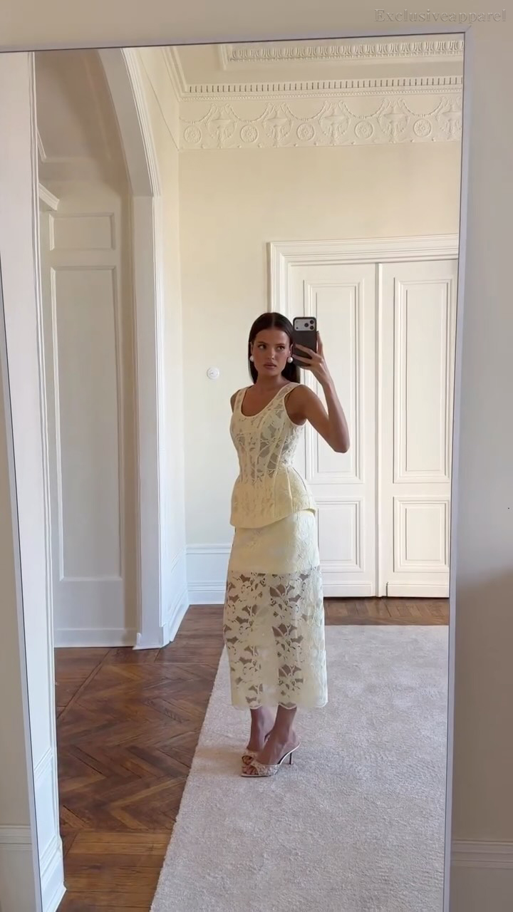 Elodie White Sleeveless Lace Midi Dress of Two Set
