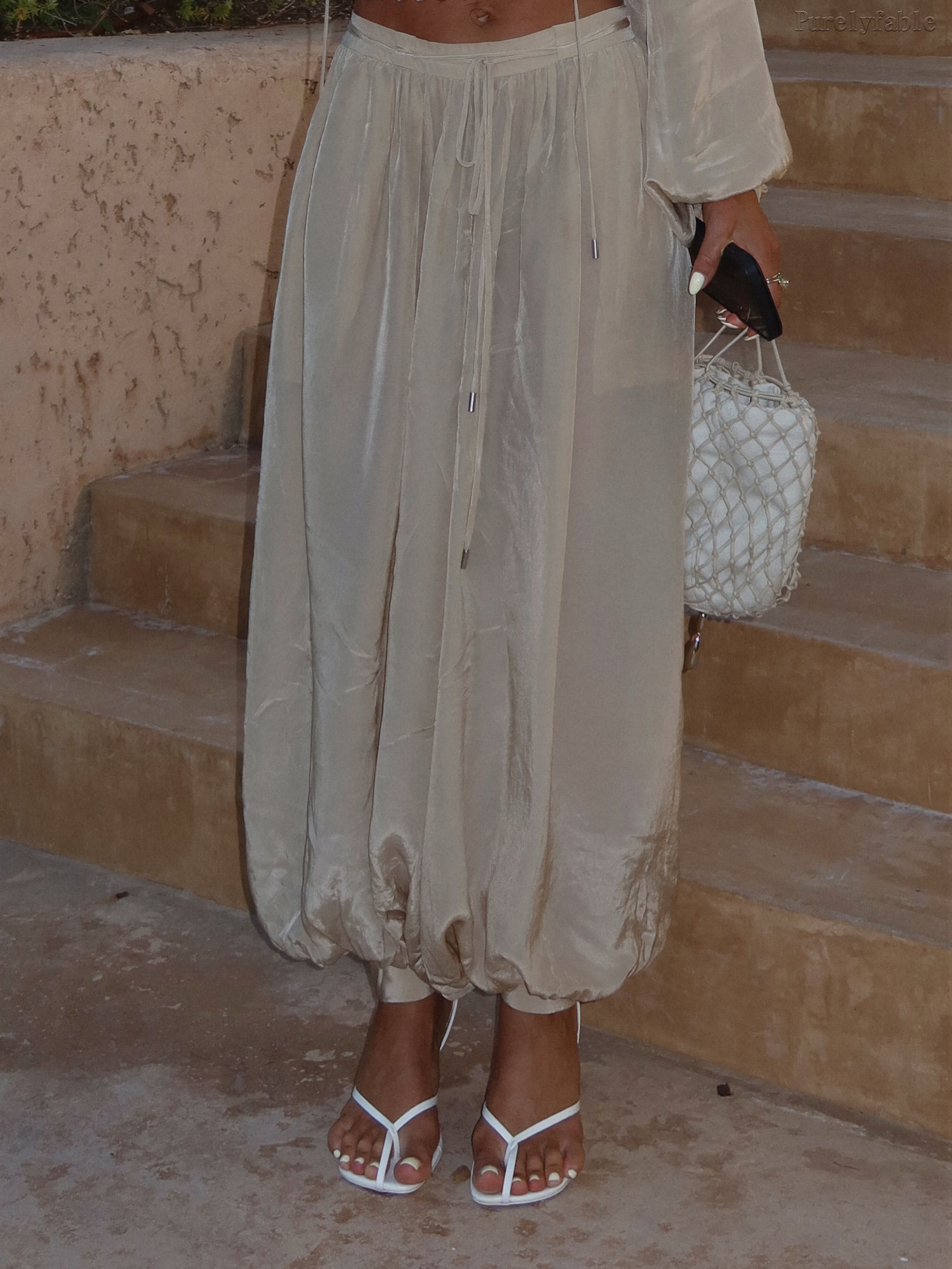 Darcy White V-neck High-Waisted Long Pants Set