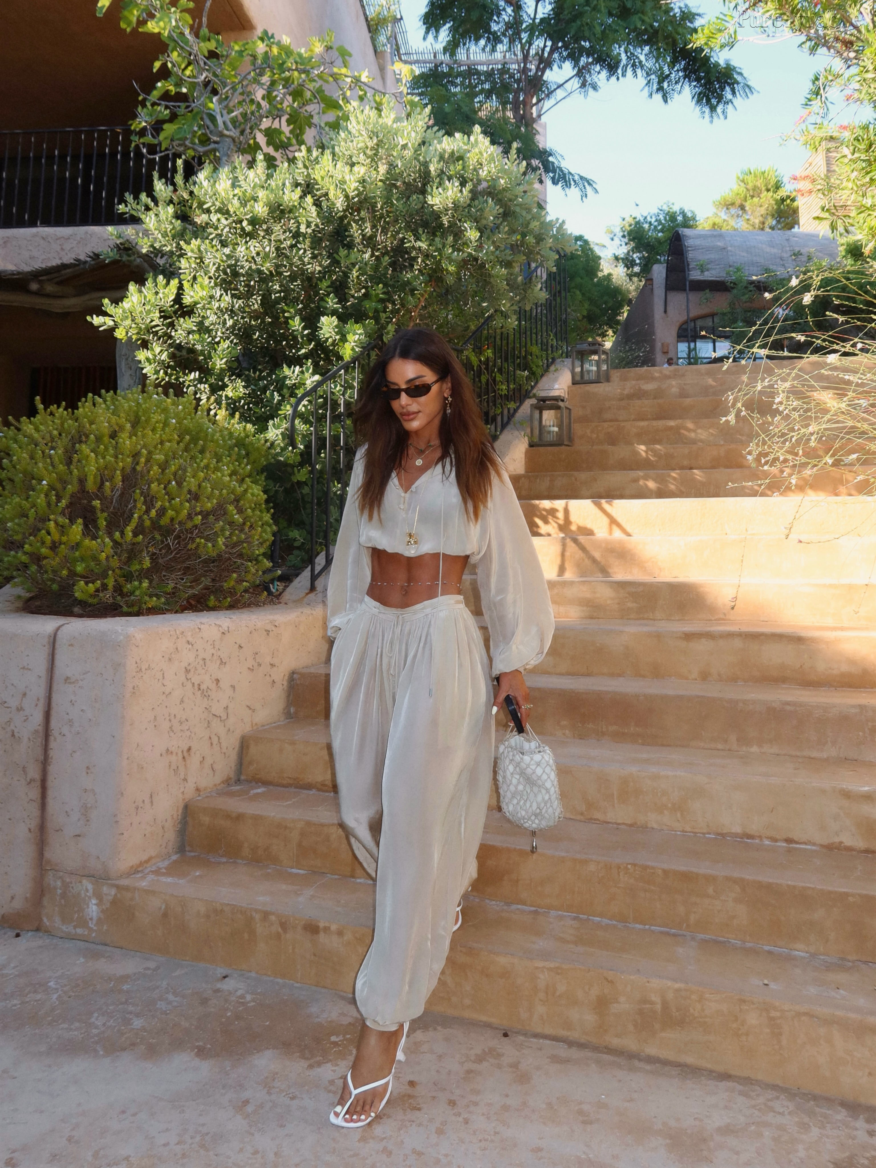 Darcy White V-neck High-Waisted Long Pants Set