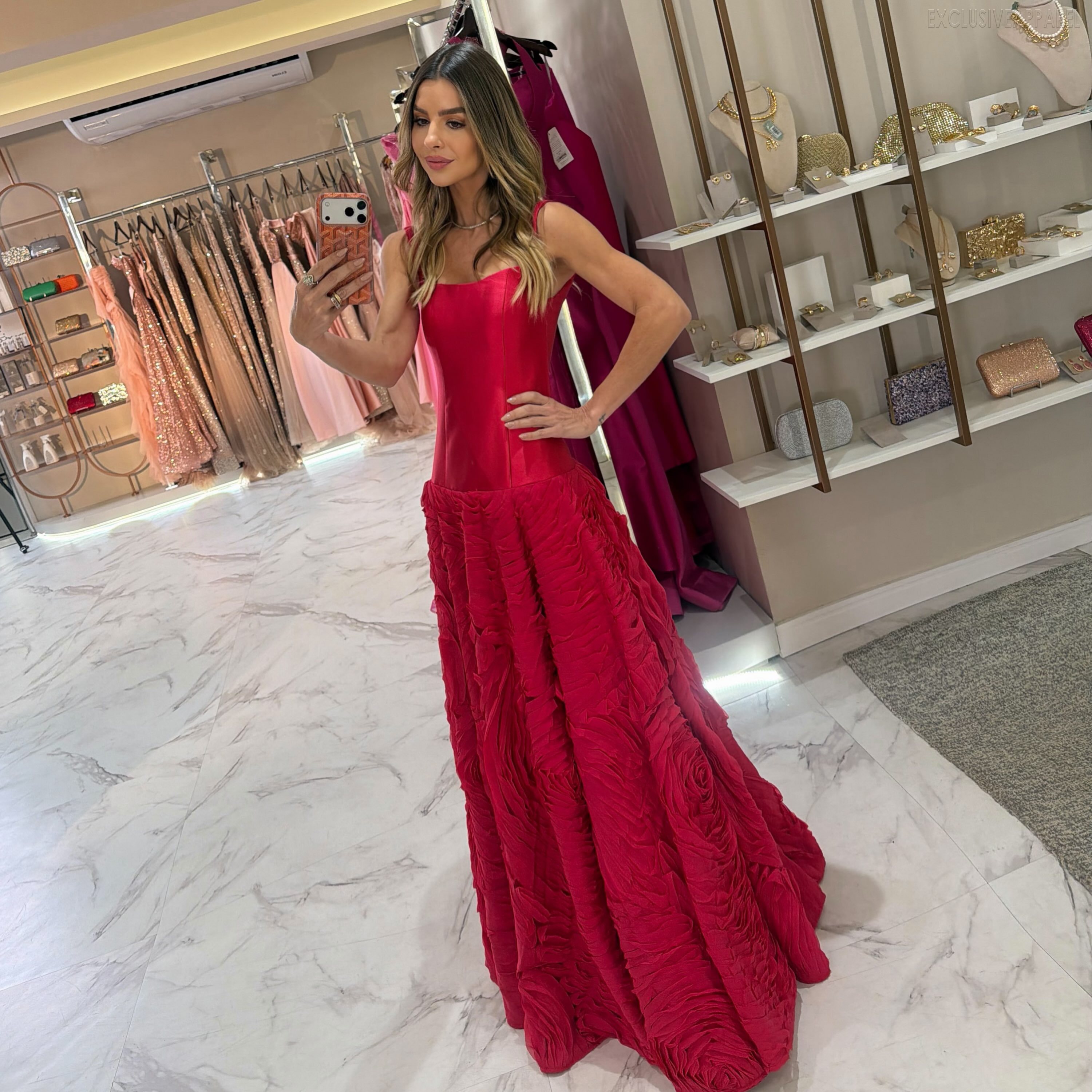Paisley Red Square-Neck Sleeveless Long Dress