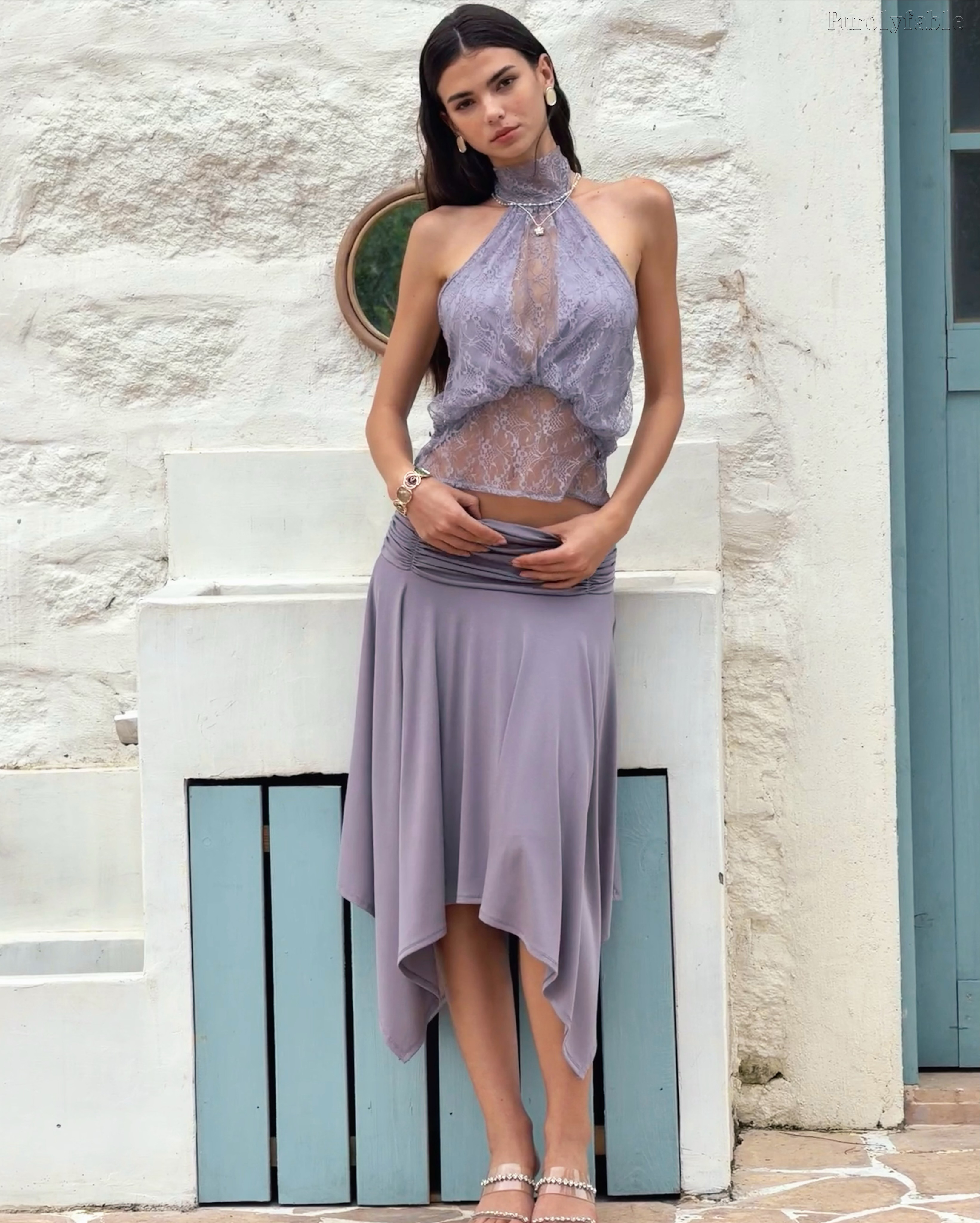 Elara Purple Beaded Lace Beach Set