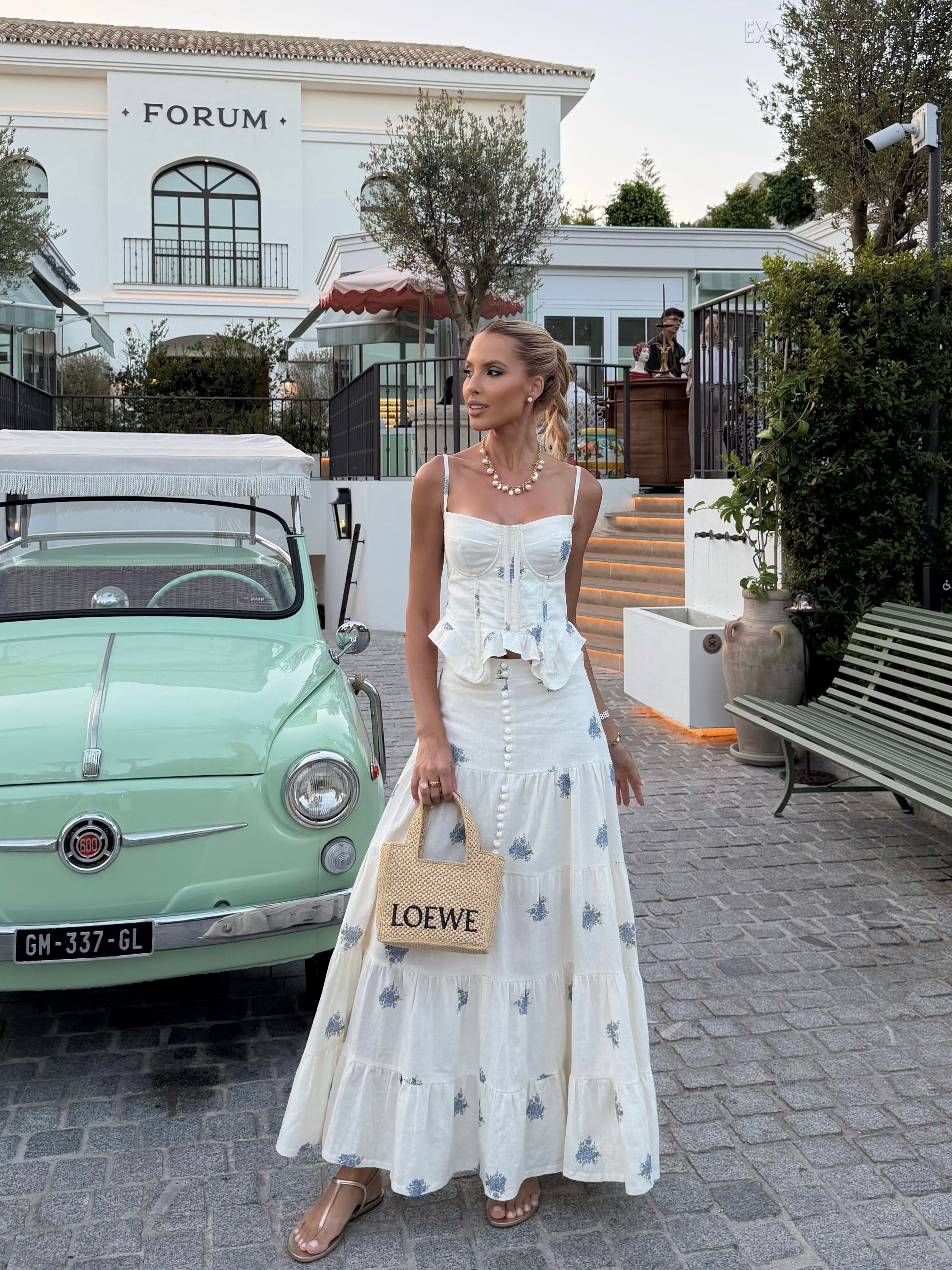 Savannah White Thin Shoulder Strap Long Dress Two-Piece Set