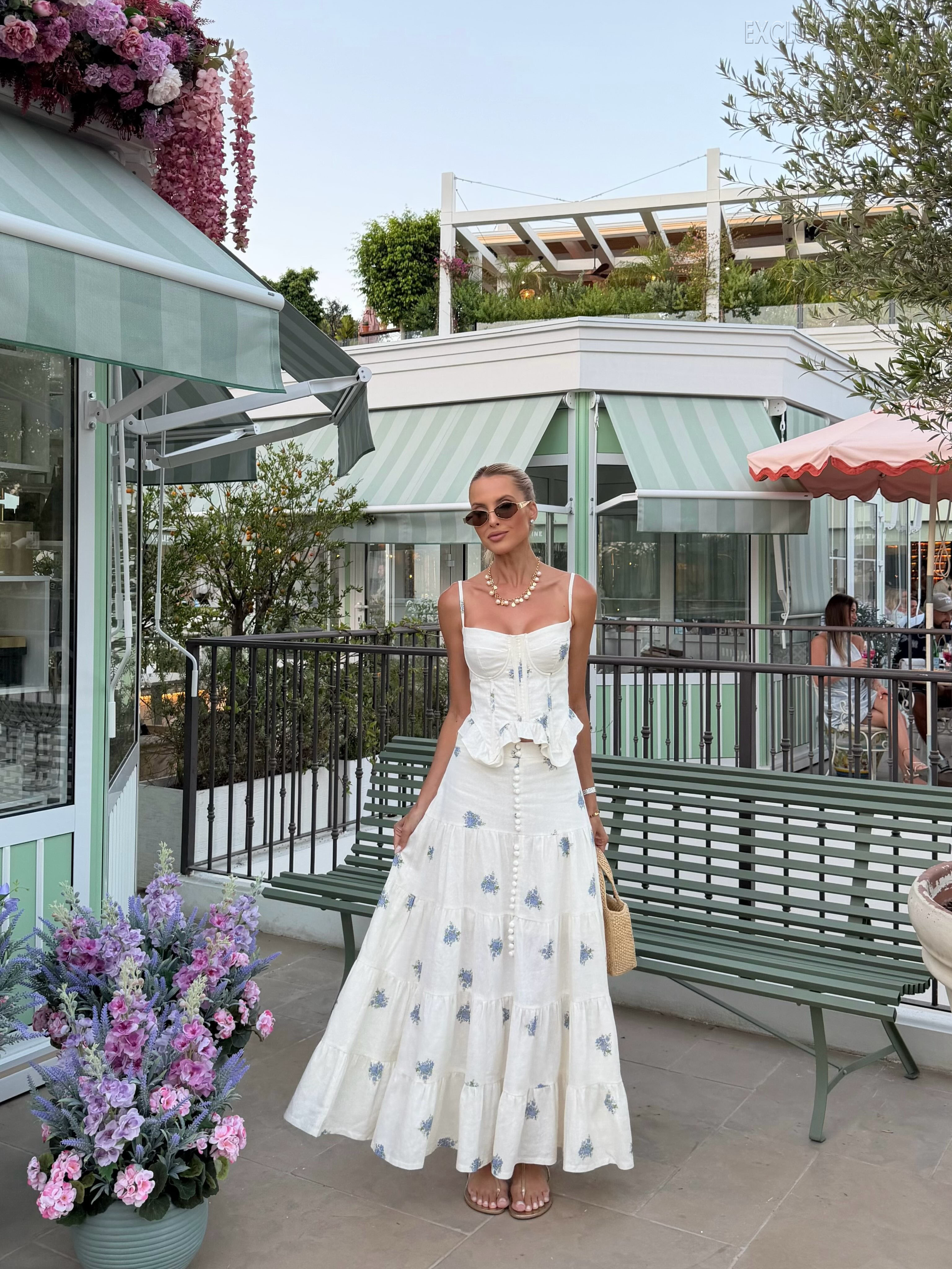 Savannah White Thin Shoulder Strap Long Dress Two-Piece Set
