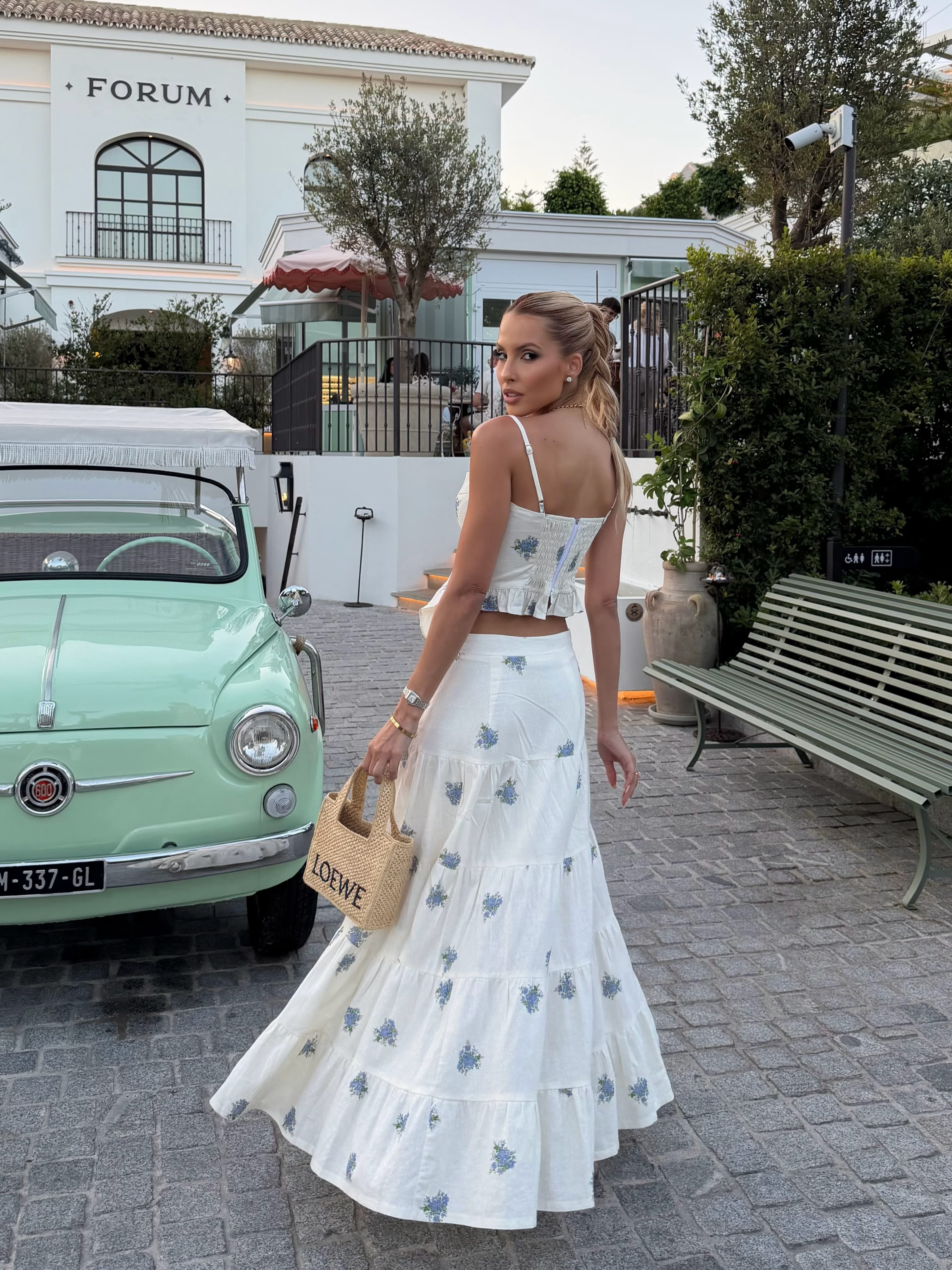 Savannah White Thin Shoulder Strap Long Dress Two-Piece Set