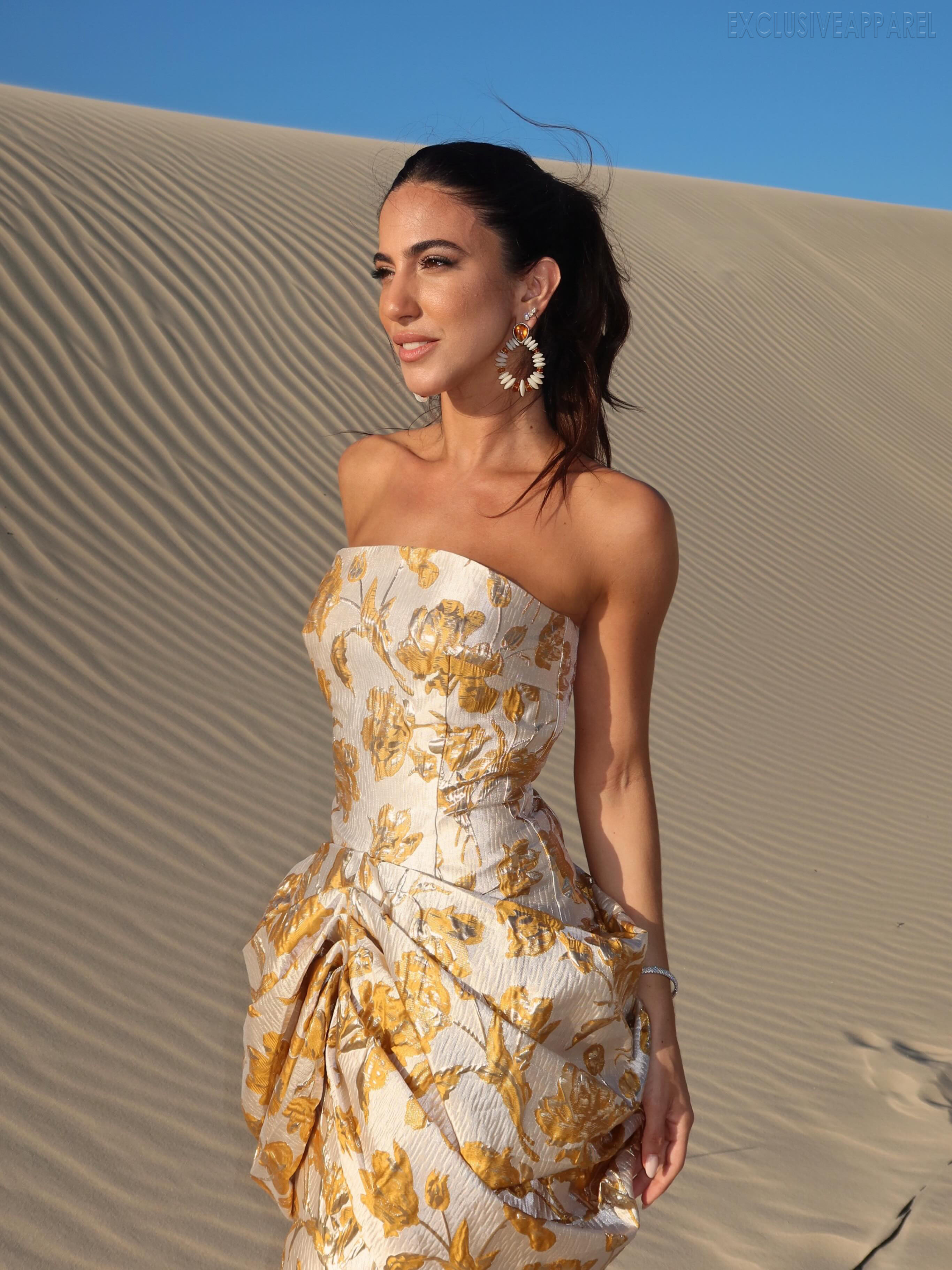 Rose Yellow Camisole Twisted Pleated Long Dress