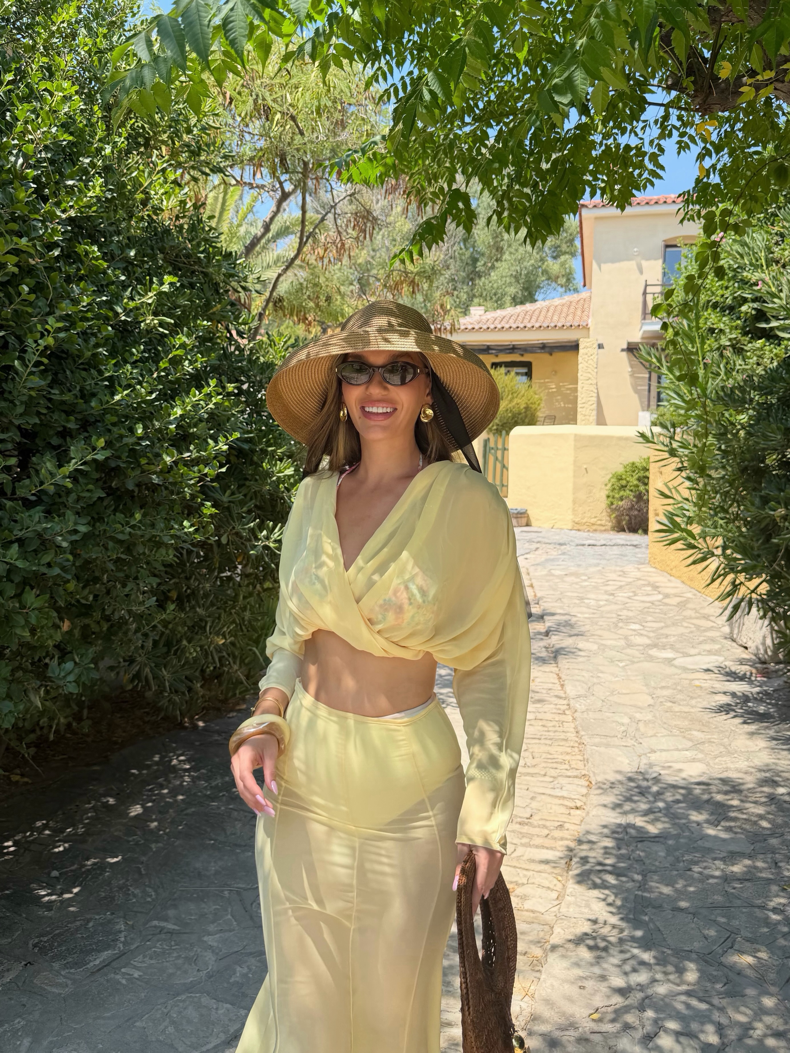 Anastasia Yellow Knot V-Neck Long Dress Set
