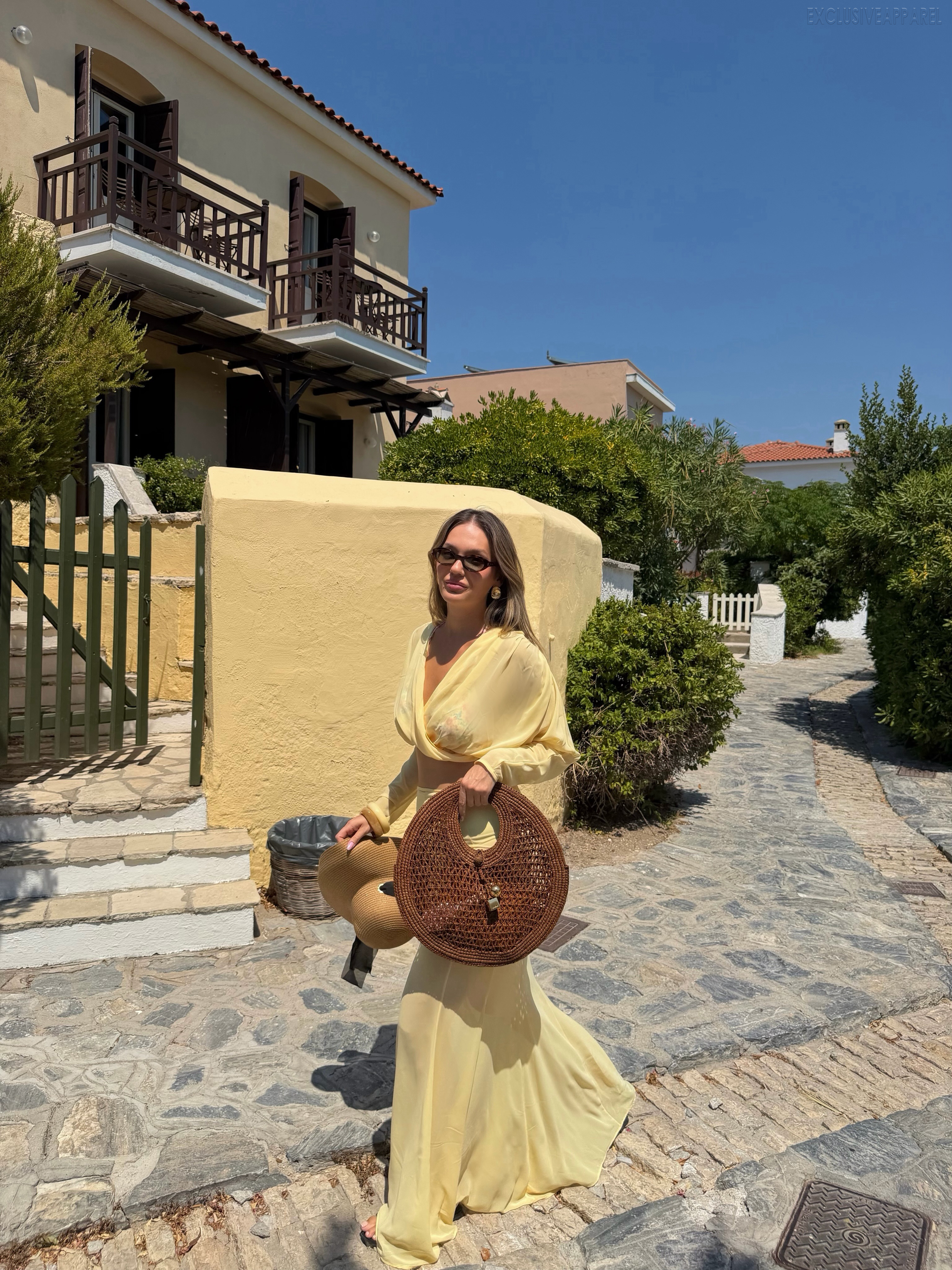 Anastasia Yellow Knot V-Neck Long Dress Set