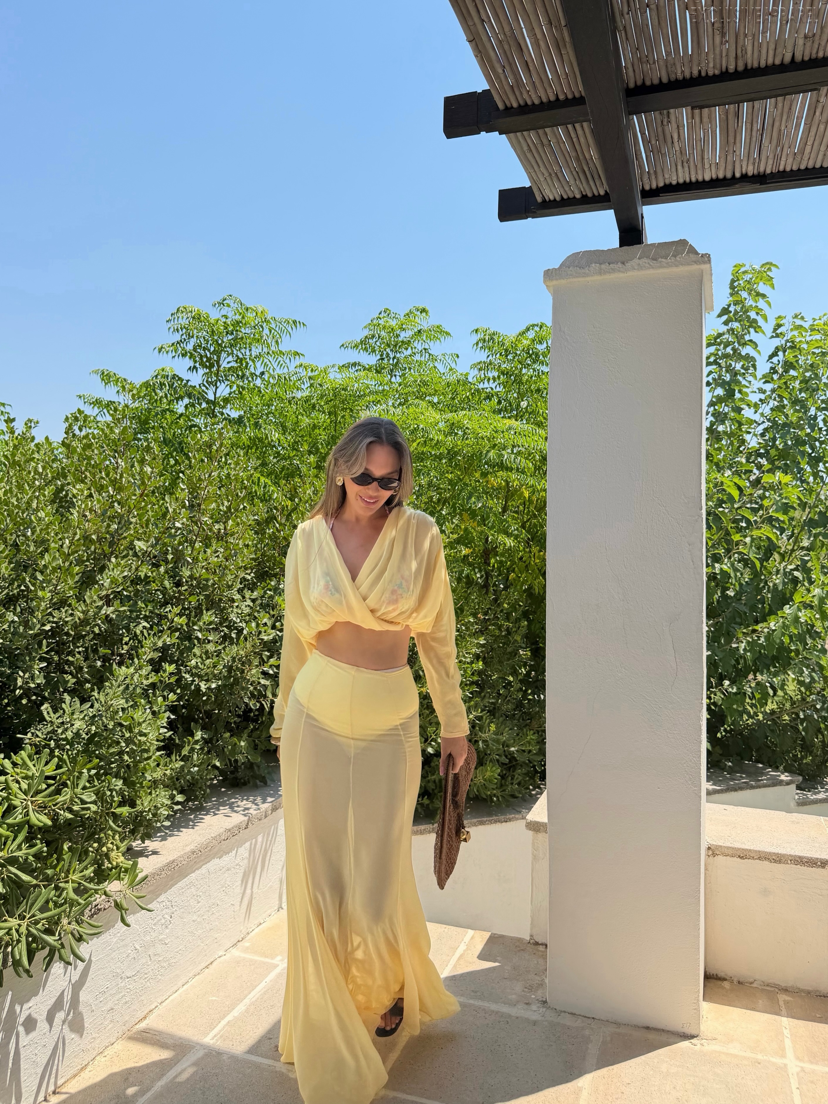 Anastasia Yellow Knot V-Neck Long Dress Set