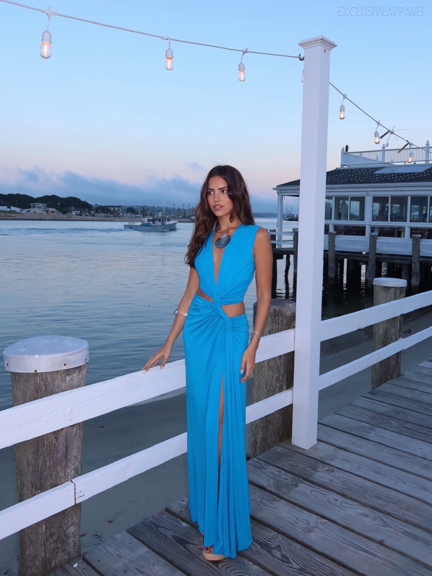 Matilda Blue Sleeveless Deep V Open-Placket Long Dress