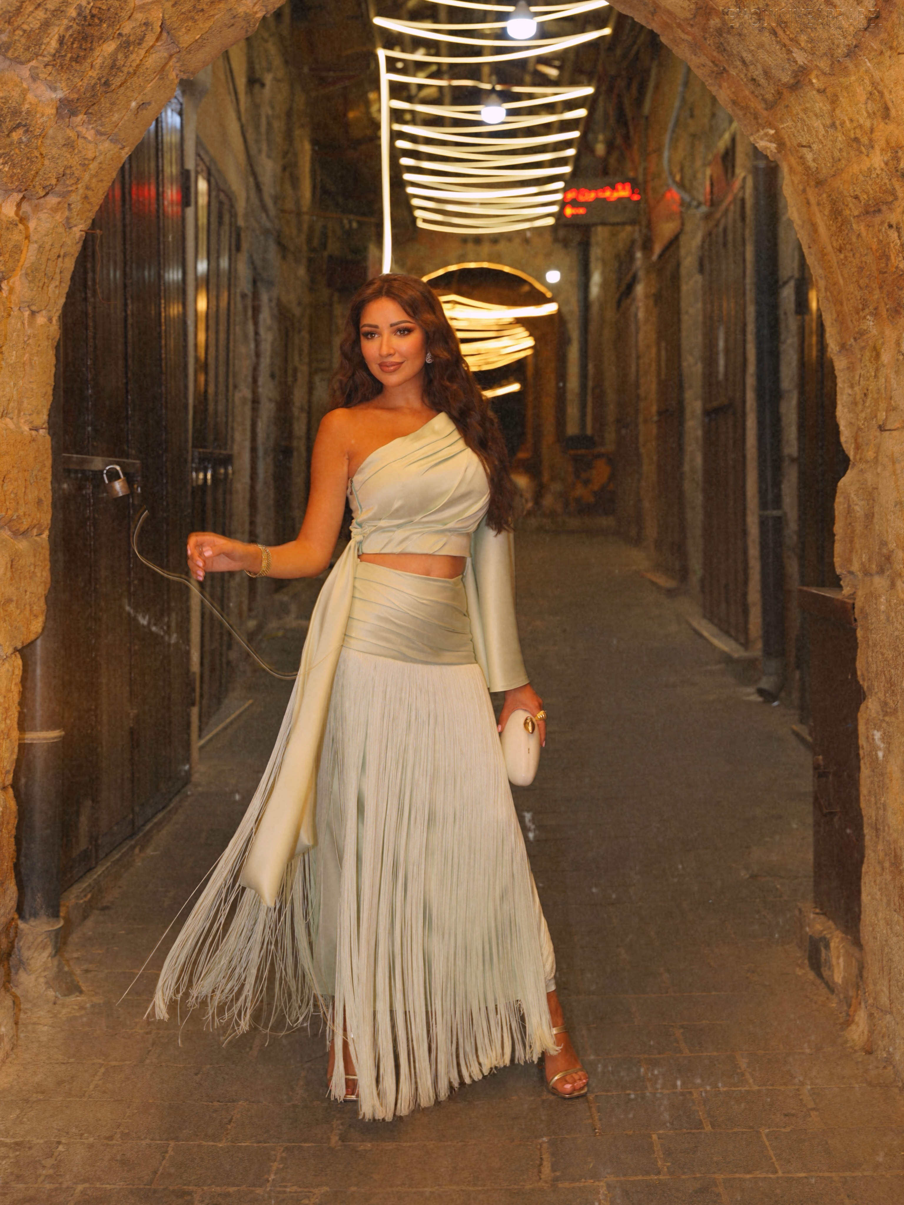 Isadora Light Blue Single-Shoulder Fringe Long Dress Two of Set