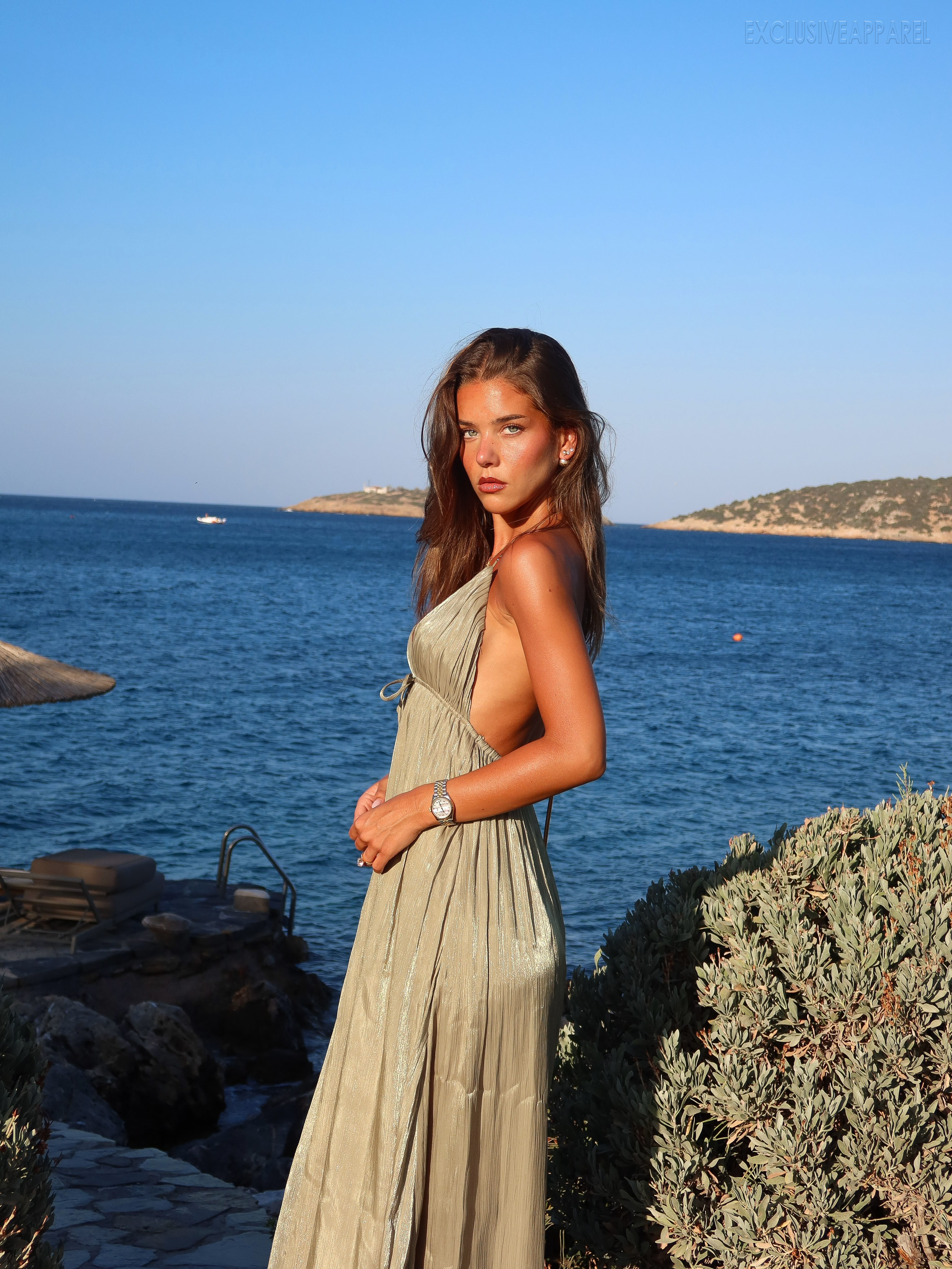 Sabrina Champagne-Colored Neckline Backless Dress
