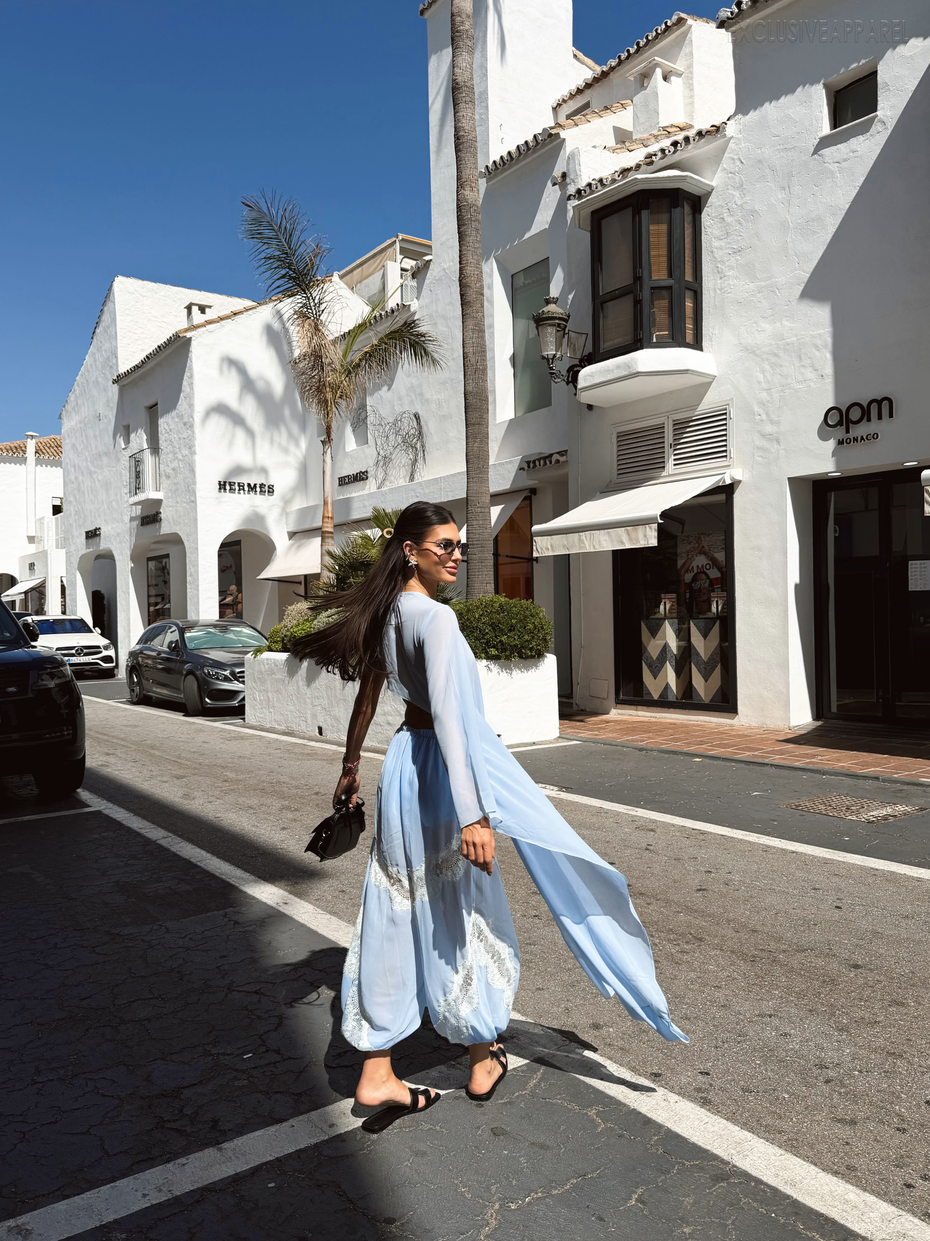 Nalani Blue Asymmetric Single-Sleeve Long Pants Set