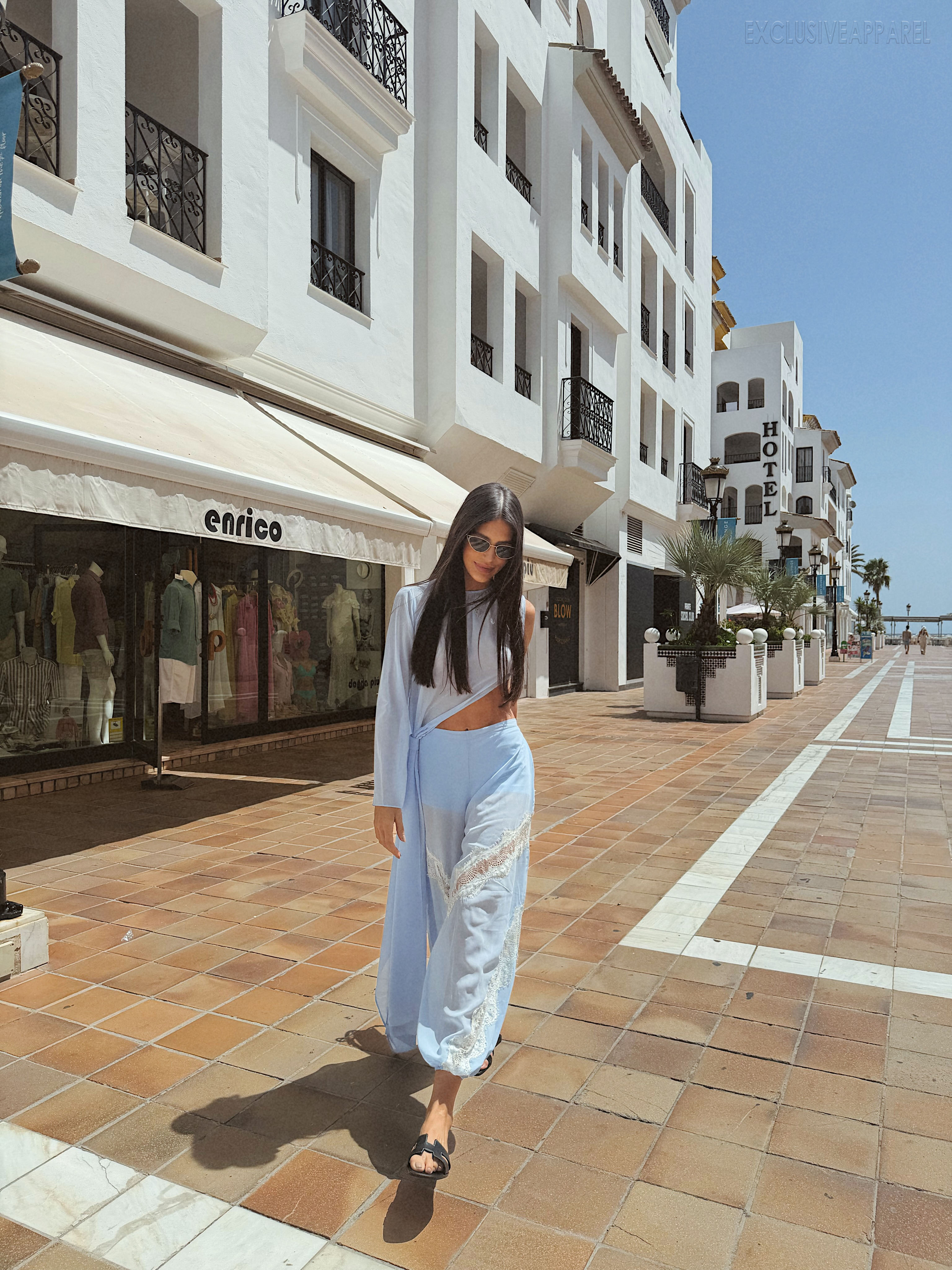 Nalani Blue Asymmetric Single-Sleeve Long Pants Set