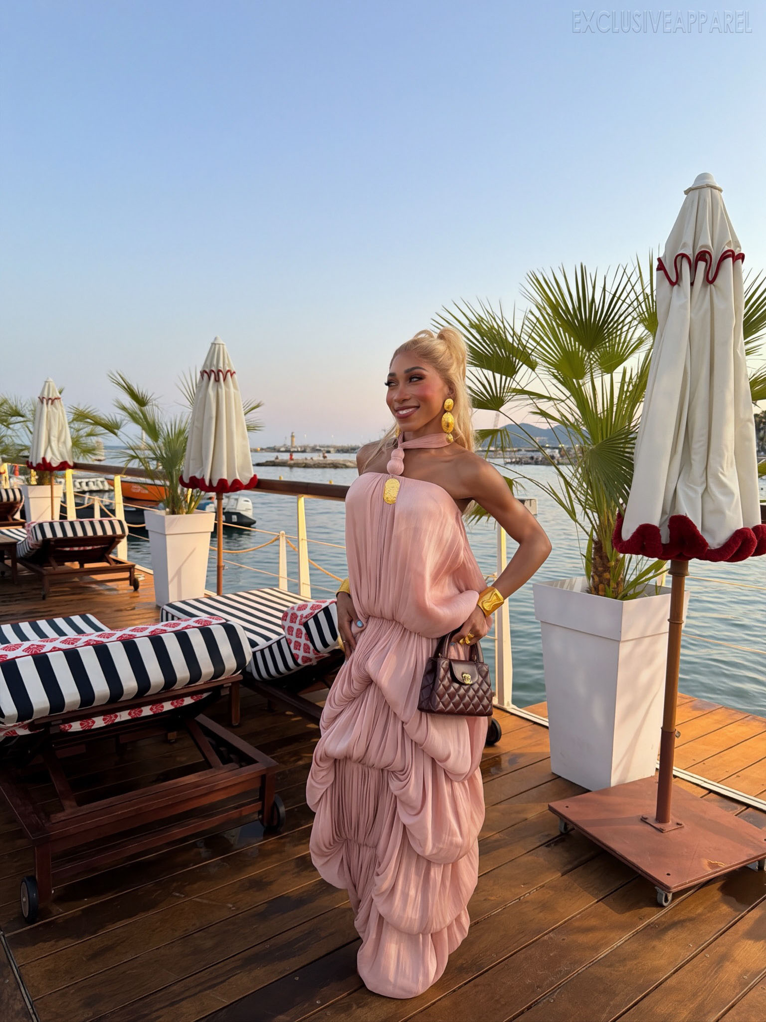 Melinda Pink Collar Layered Long Dress